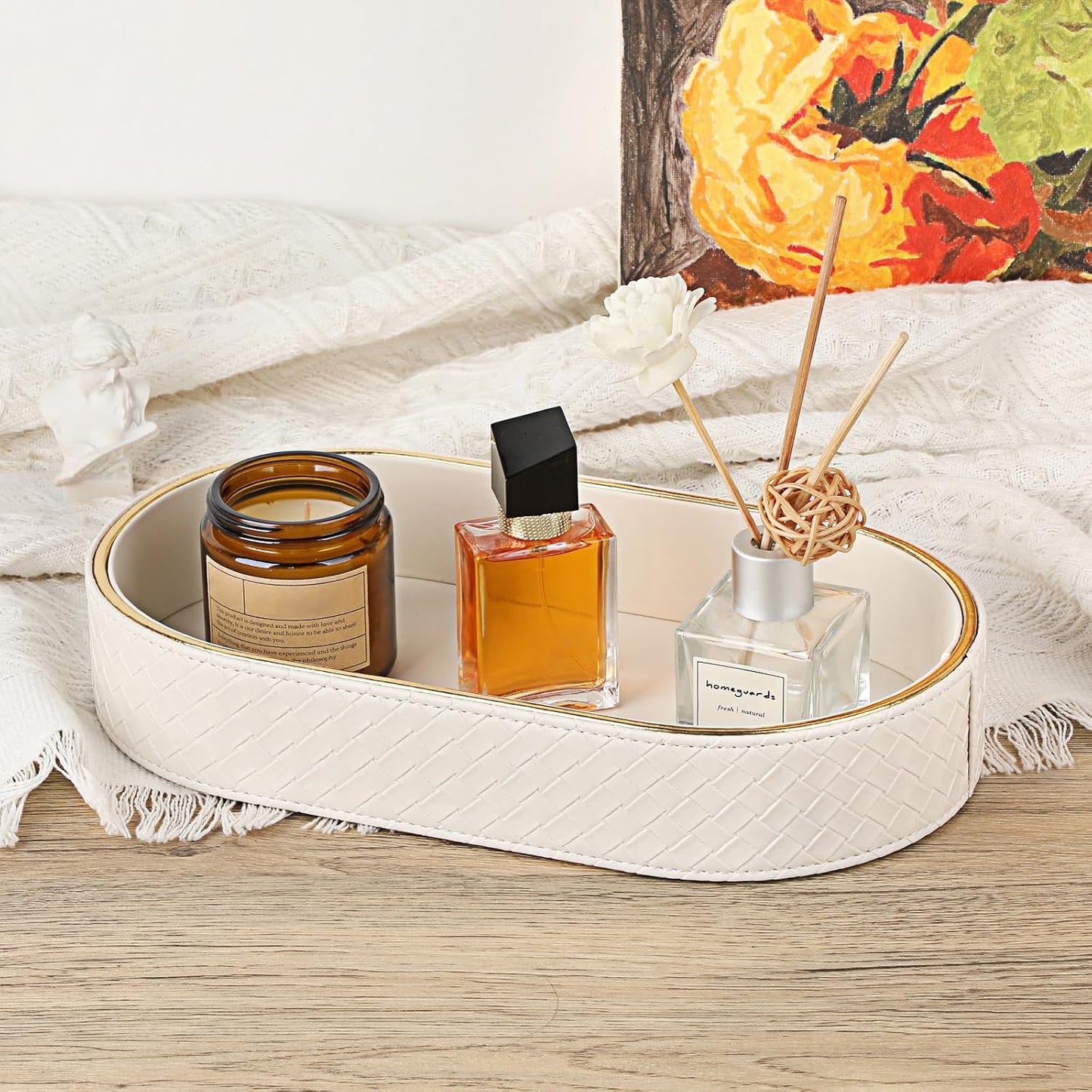 PU Leather Valet Tray / 11 x 5.9 x 2 / White