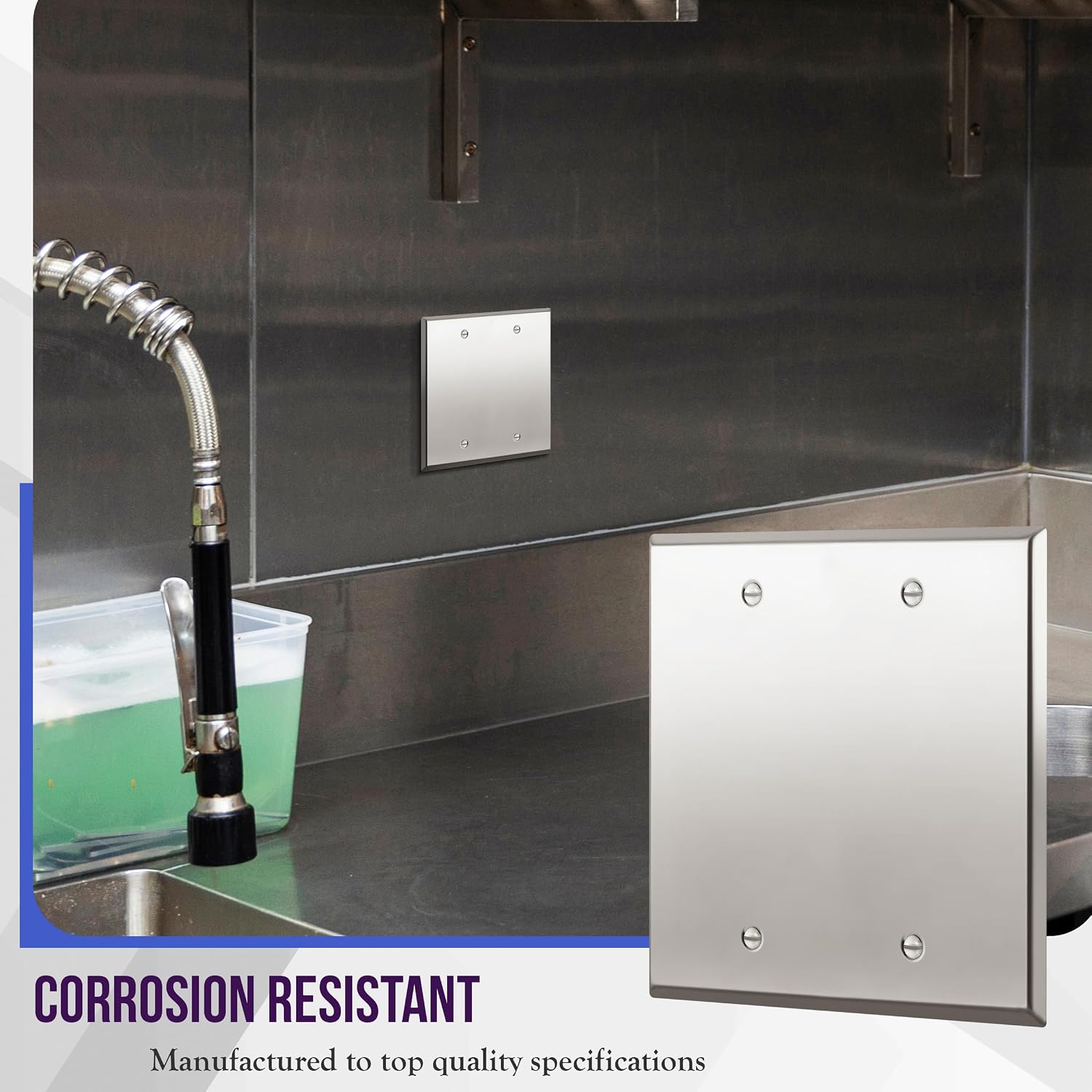 ENERLITES Blank Device Metal Wall Plate, Stainless Steel 201, Corrosion Resistant, Size 2-Gang 4.50" x 4.57"