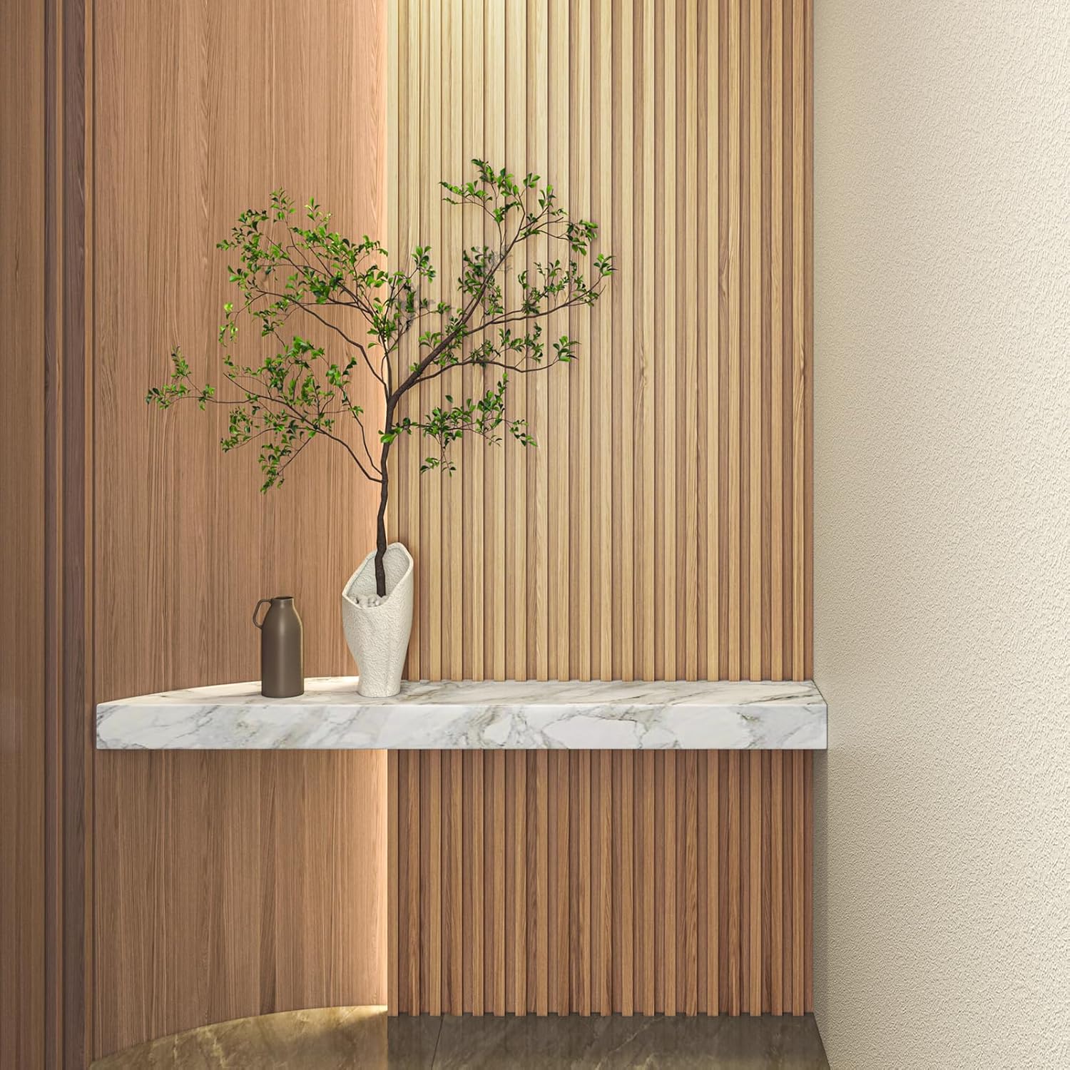 Slat Wood Wall Paneling for Interior and Ceiling Decoration / 108 x 5.7 / Oak / Set of 4