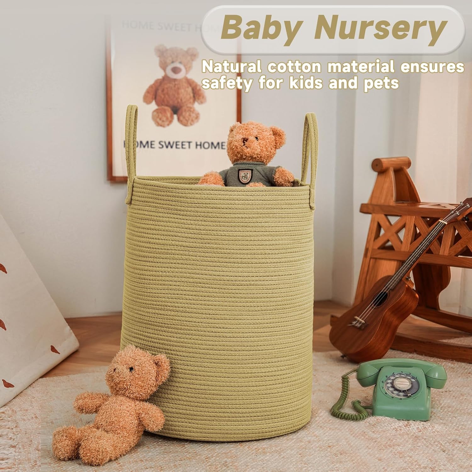 Large Woven Laundry Basket Hamper / Jute / 60L