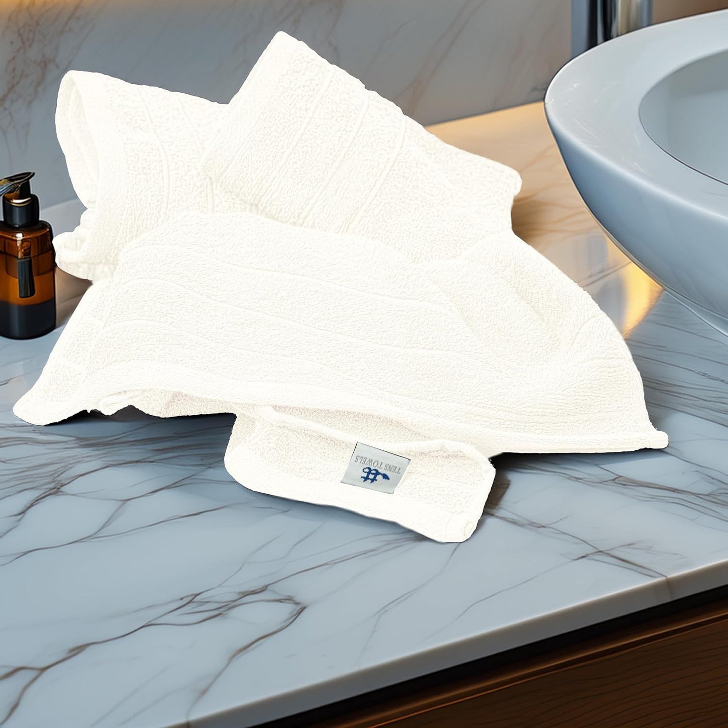 6 Piece Hand Towels Set 16 x 28 Inches, Cream | 100% Cotton, Lighter Weight, Quick to Dry, 16 x 28 Inches, Super Soft &