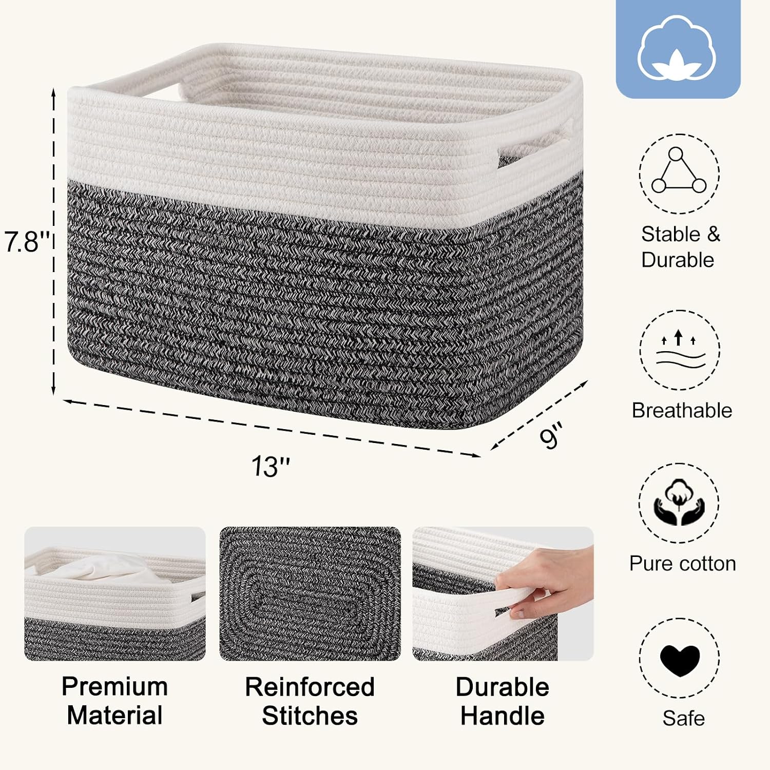 Woven Baskets / Books / Black & White / Small/12.7''lx9''wx7.8''h / Set of 4