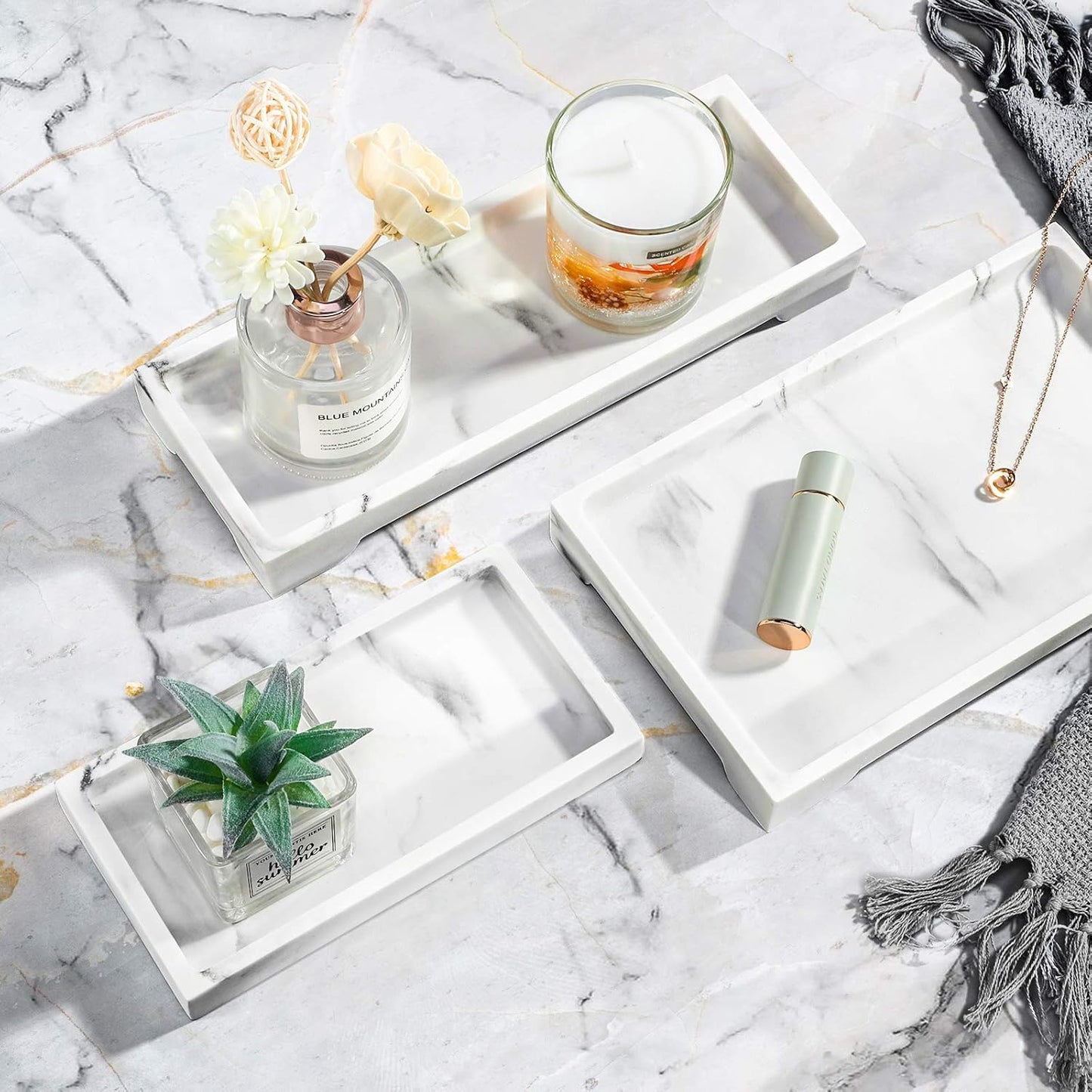 Bathroom Vanity Tray / Gravel White / Mini / 8 x 4