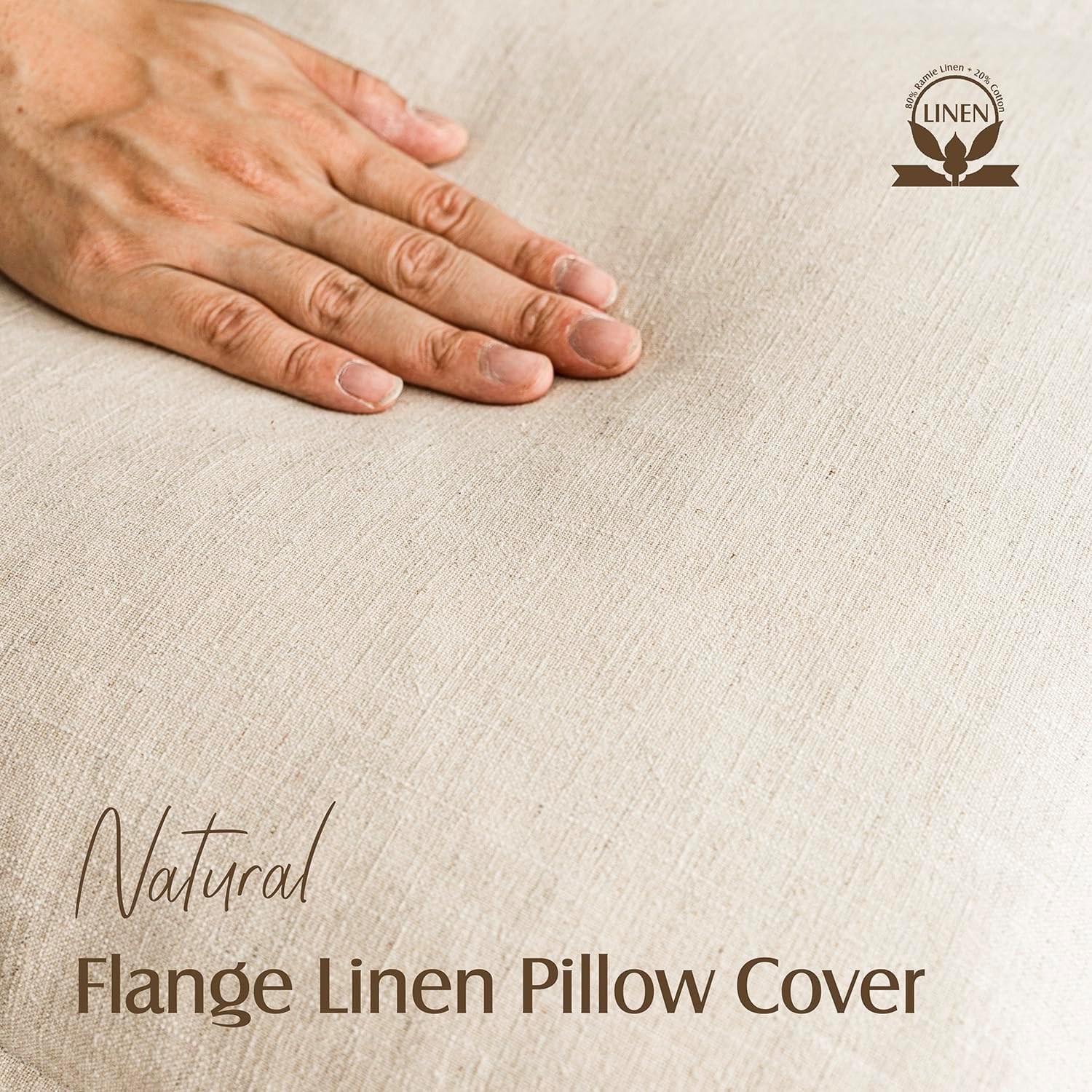 Decorative Linen Soild Throw Pillow Covers Soft Accent Cushion / 18 x 18 / Natural Beige / Set of 2