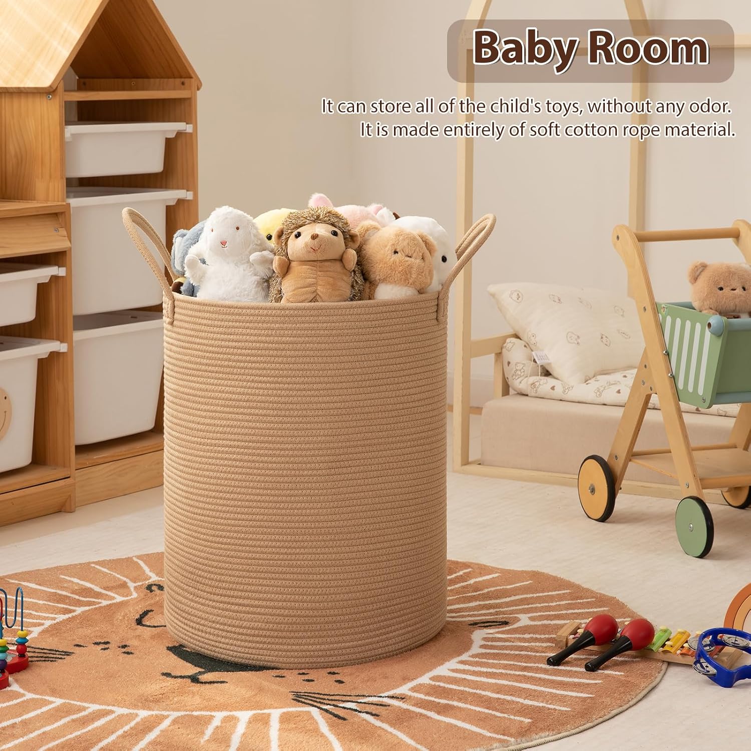 Cotton Rope Woven Basket for Blankets / Yellow / 60L