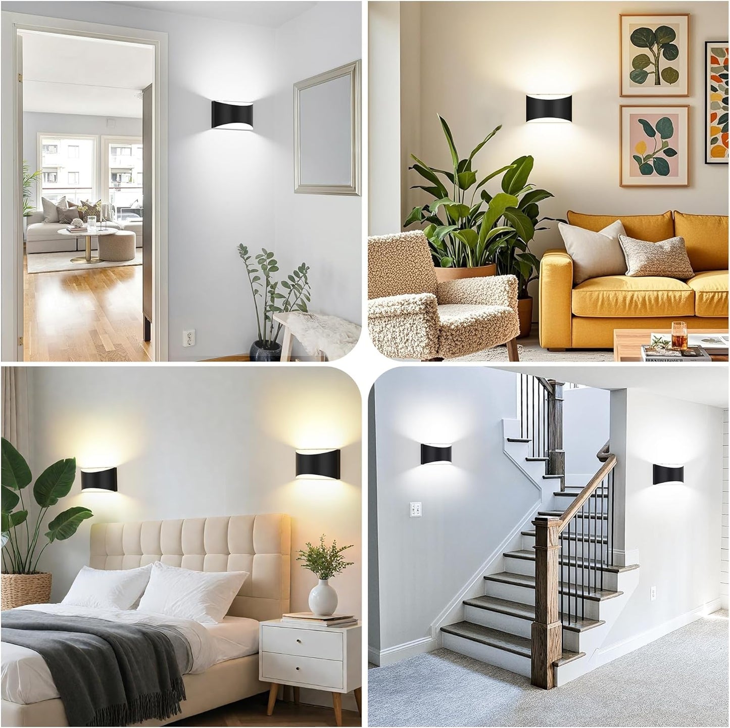 Battery Operated Wall Sconces Set of 2 Rechargeable Wireless Black | 8000mAh Remote & Touch Control Wall Lamps 3 Color