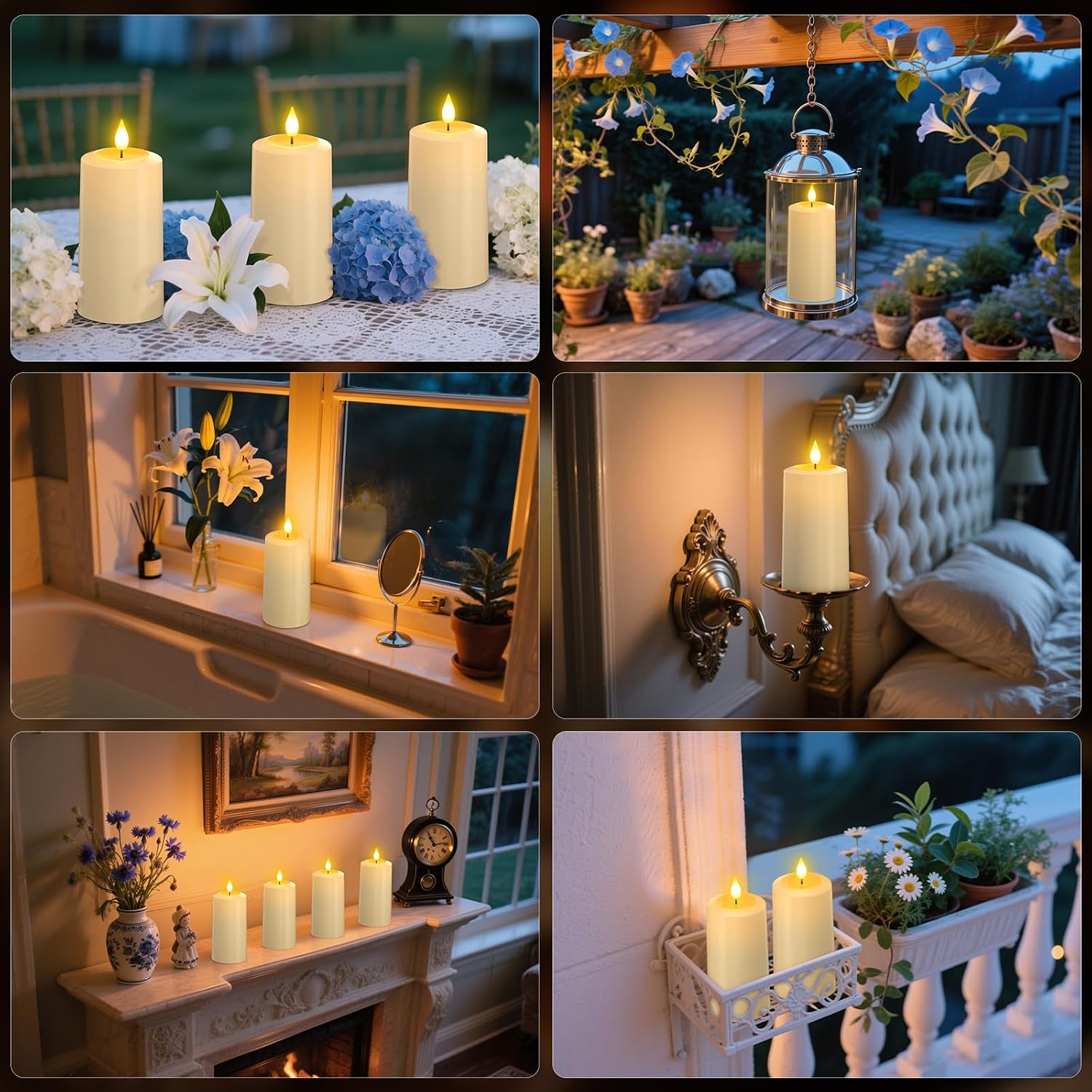 PChero Rechargeable Flameless Pillar Candles with Remote, 4 Pcs, 5.1"x2.7" | Outdoor Candles with Timer Waterproof, Up