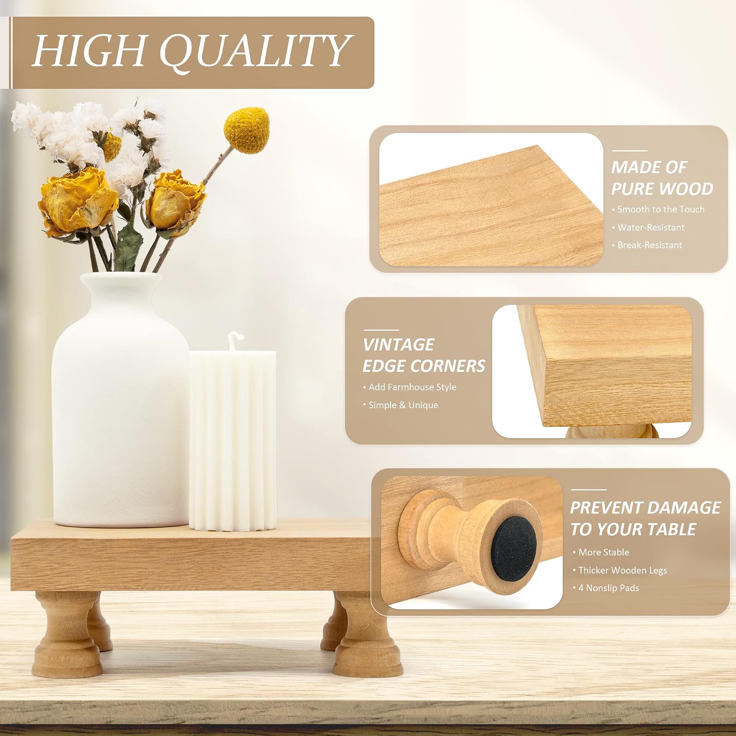 EOSAHR Wood Riser for Bathroom Decor & Display Stand for Home, Light Brown | 8.5" Display Riser, Soap Holder, Bathroom