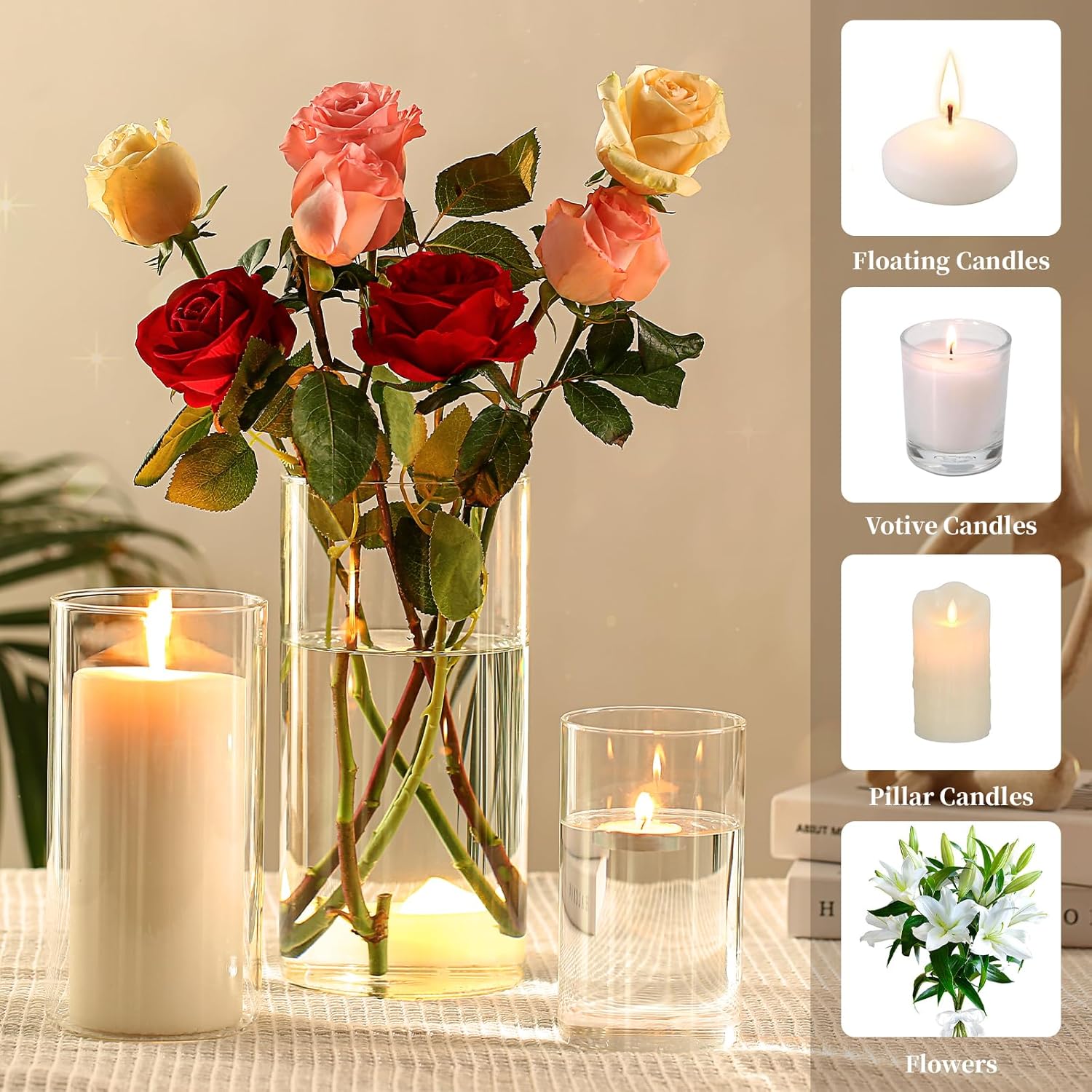 PHOSPHOR Hurricane Candle HoldersFor Pillar Candle Clear Glass Cylinder Centerpieces Vases Table Decoration Centerpiece