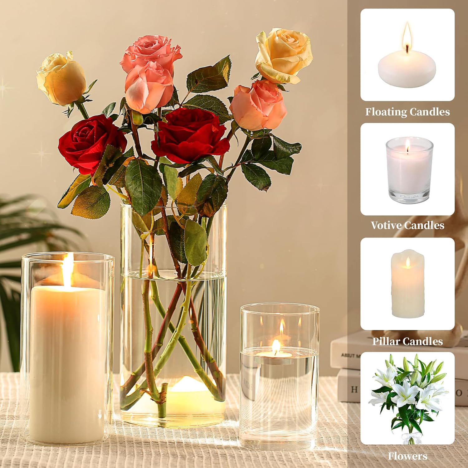 PHOSPHOR Hurricand Candle Holder 18 PCS, Glass Pillar Candle Holder, Clear Glass Cylinder Candleholder Glass Cylinder
