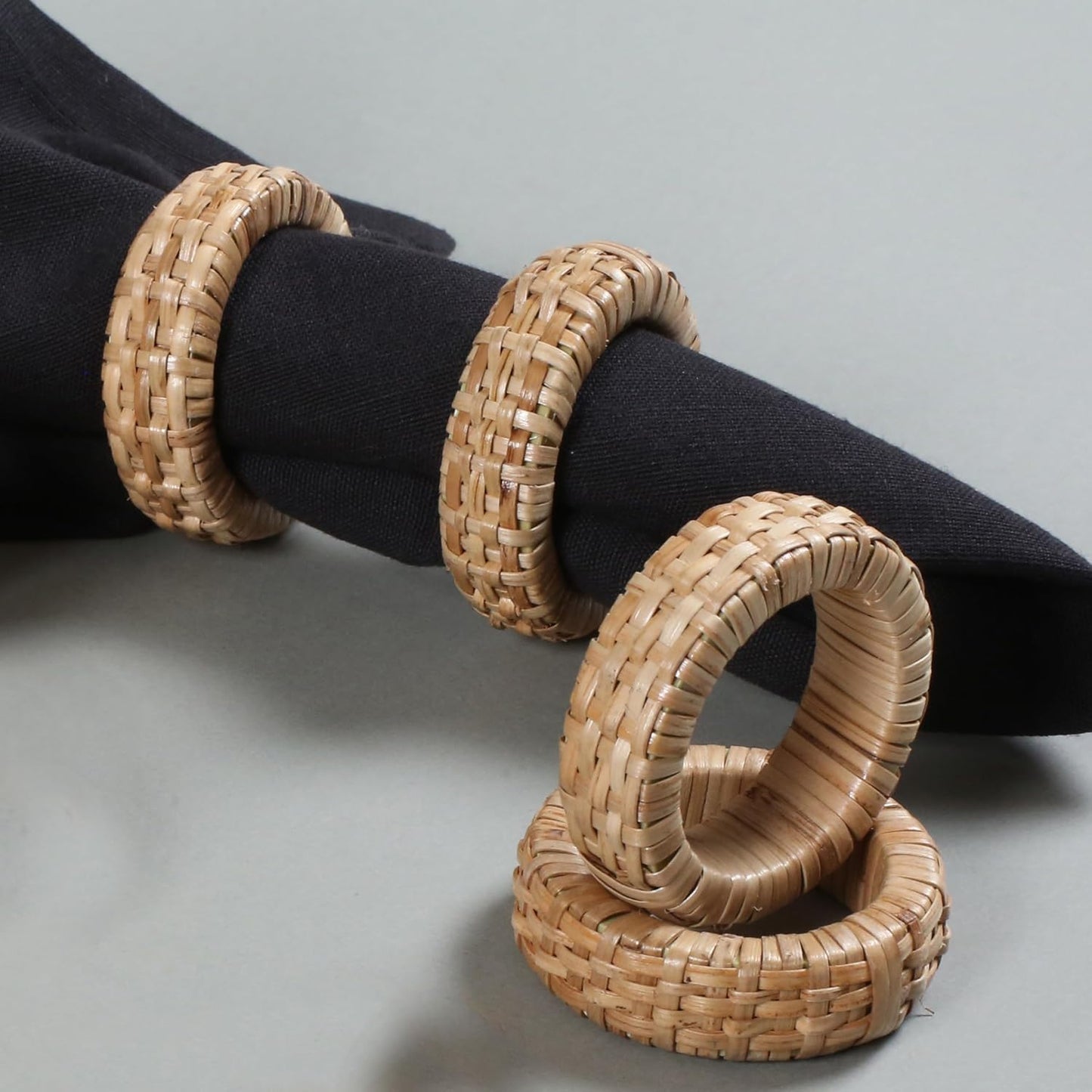 Napkin Holder / Rattan Napkin Rings / Beige / Set of 24
