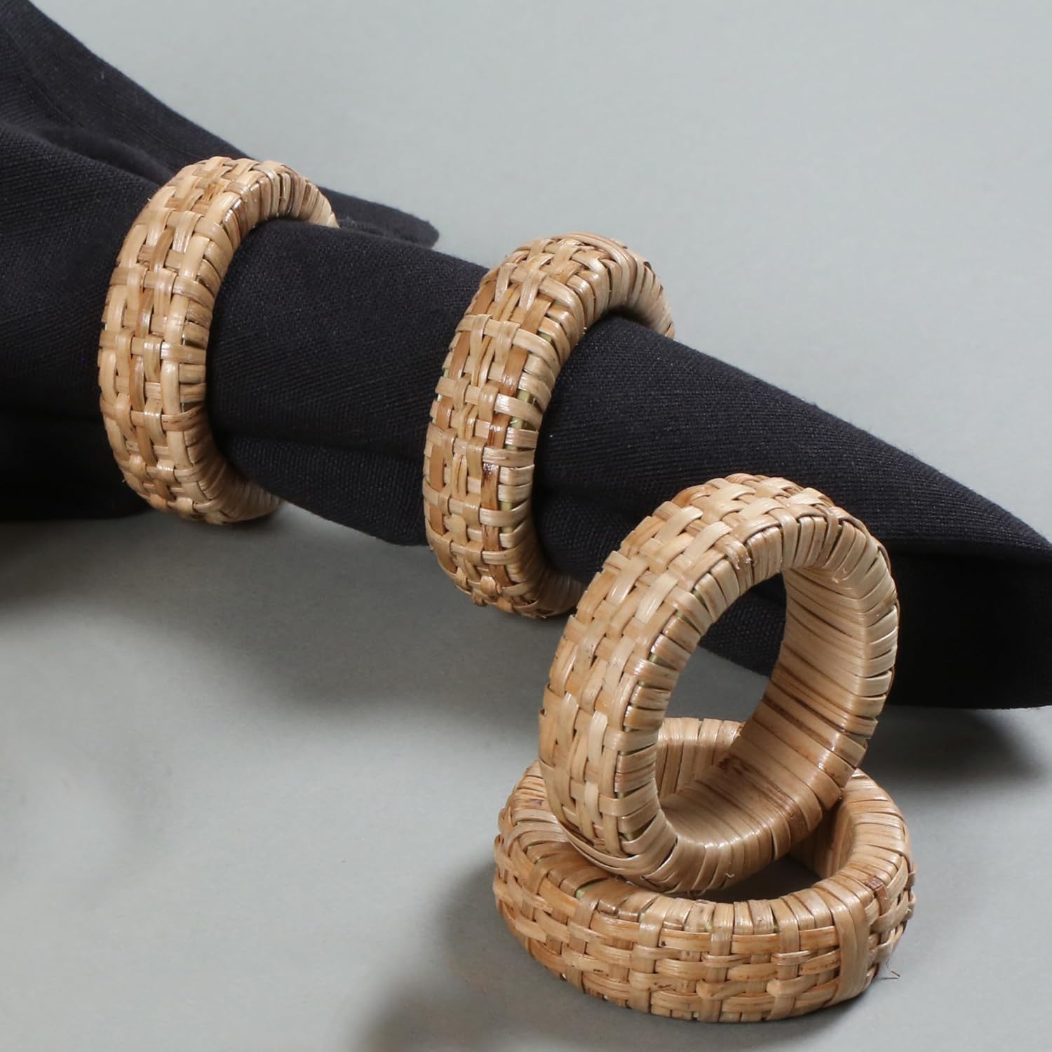 Napkin Holder / Rattan Napkin Rings / Beige / Set of 24