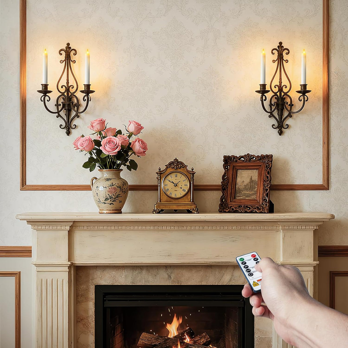 7 Inches Flameless Taper Candles with Remote Timer, Real Wax White Short Led Candlesticks, 3D Wick Light Battery