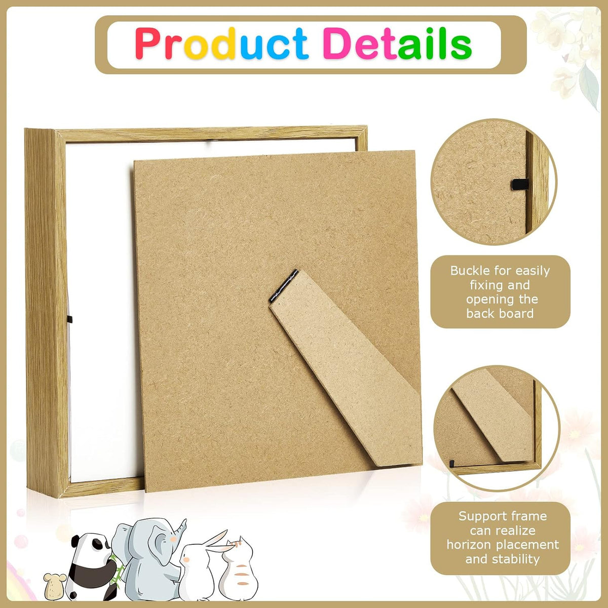 6 Pieces Shadow Box Picture Frame, Wood Color, 8 X 8 Inch | Deep Display Case for Graduation Medals Wedding Crafts Pins