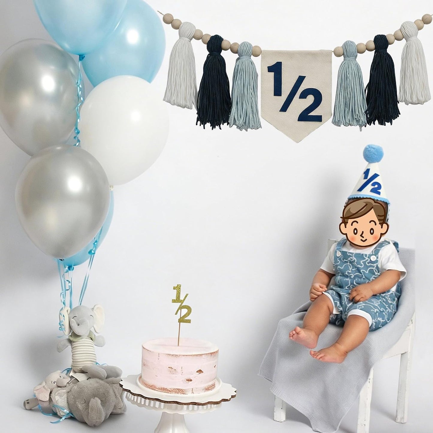 Cone Hat & Cake Topper Wood Bead Tassel / Rayal Blue 1/2
