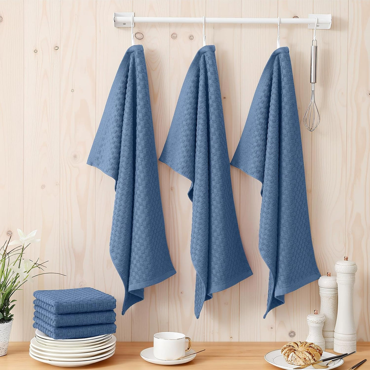 Homaxy 100% Cotton Terry Kitchen Towels(15" x 25", 12 Pack), Navy Blue | Soft and Super Absorbent Dish Towels, 380 GSM