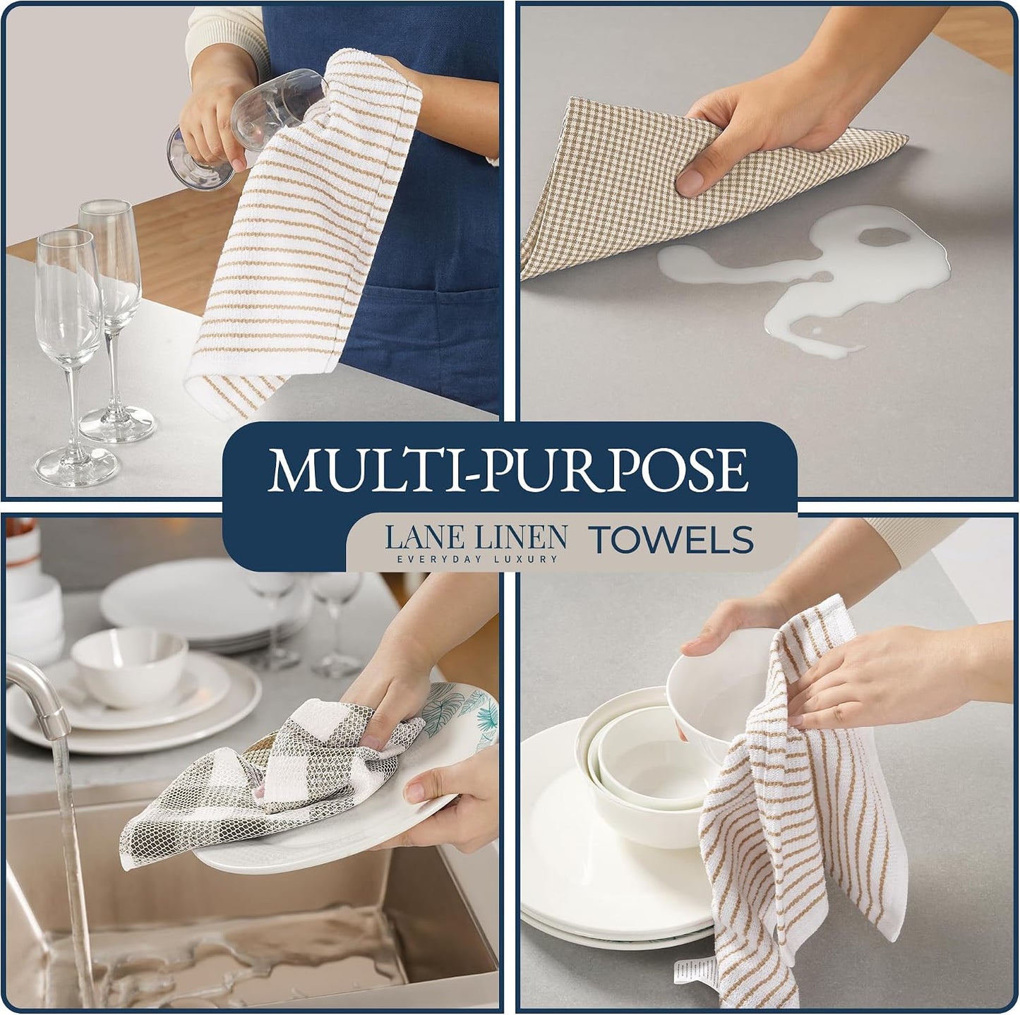 LANE LINEN 20 Piece Kitchen Linen Set - Soft Absorbent Cotton Dish Towels, Reusable Terry Dish Cloths, Flour Sack