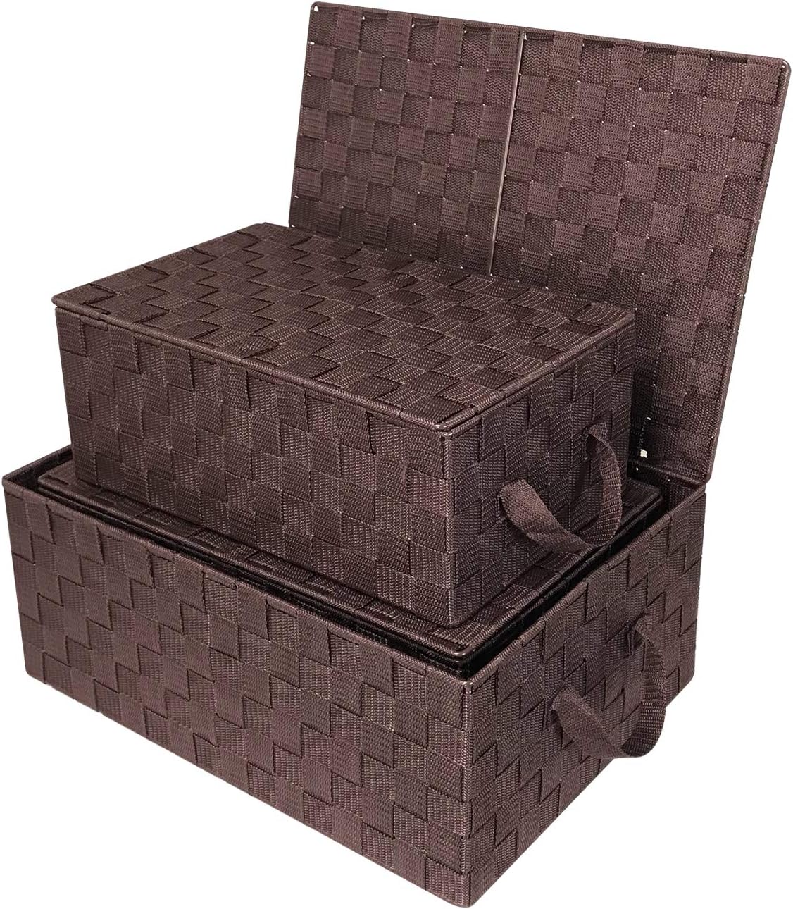 Linen Closet Organizers and Storage / Woven Lid Baskets - Chocolate / Set of 3