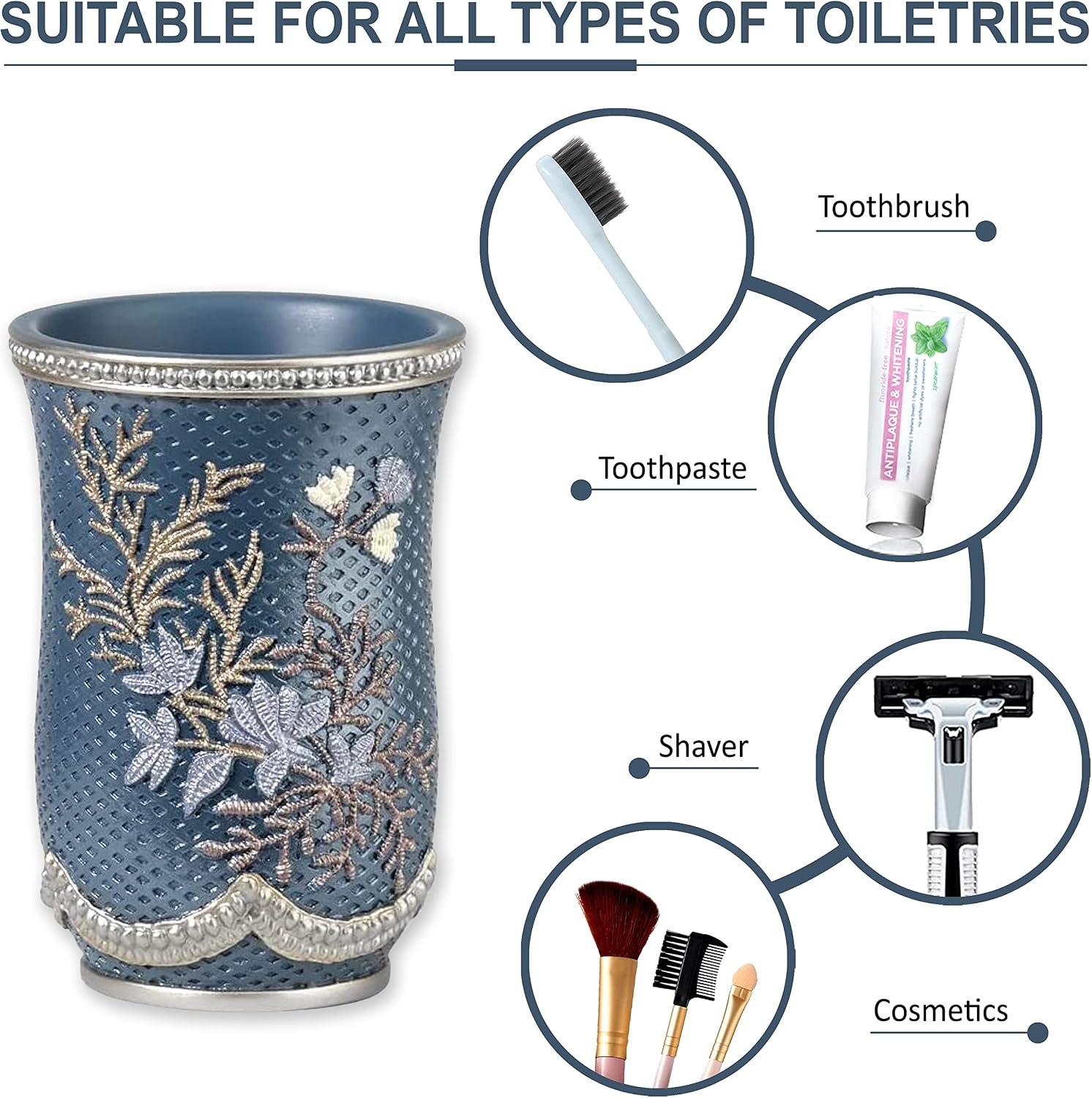 Zahari Home 4pc Capri Bathroom Accessories Sets Modern Classic Soap Dispenser, Tumbler, Tooth Brush Holder and Soap