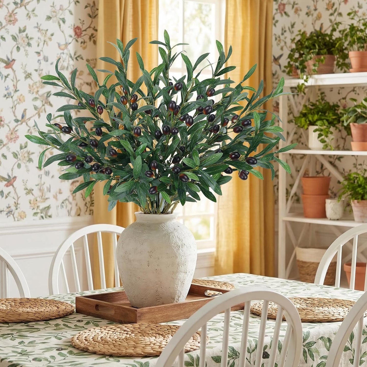 30" Faux Silk Leaves Fake Olive Tree Branches / Olive Branches / Set of 8