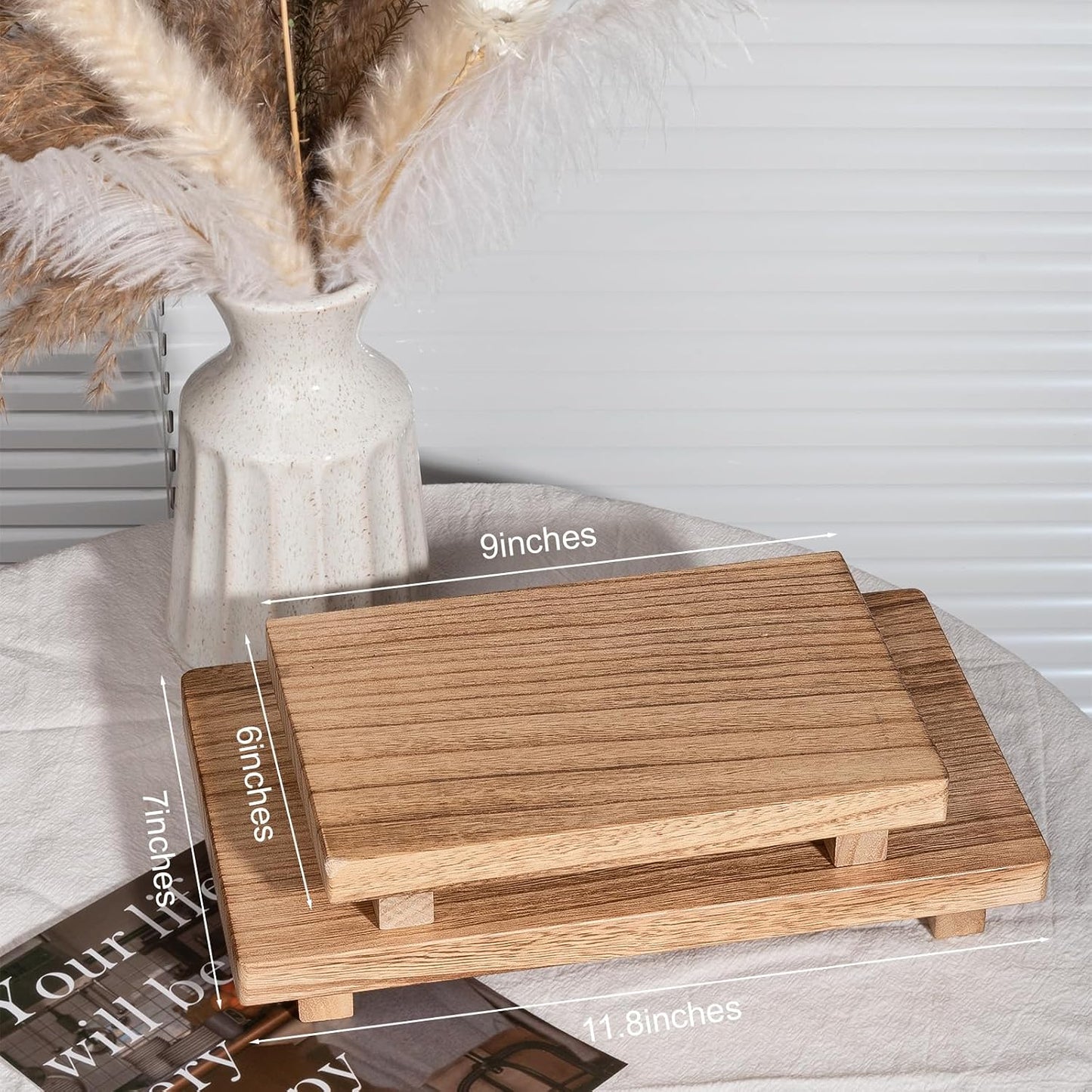 Small Wood Tray Pedestal Stand Farmhouse Bathroom Decor Decorative Wooden / Brown / 11.8 x 7 x 1.6