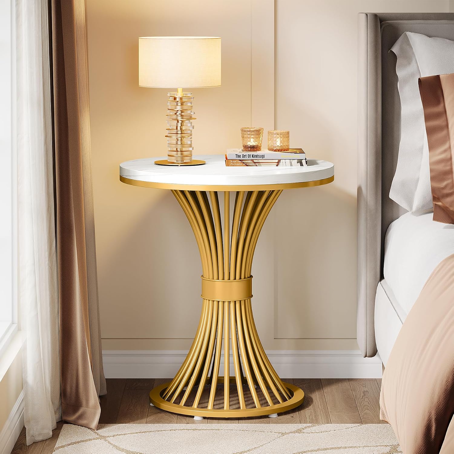 Modern Faux Marble Side Table / Gold