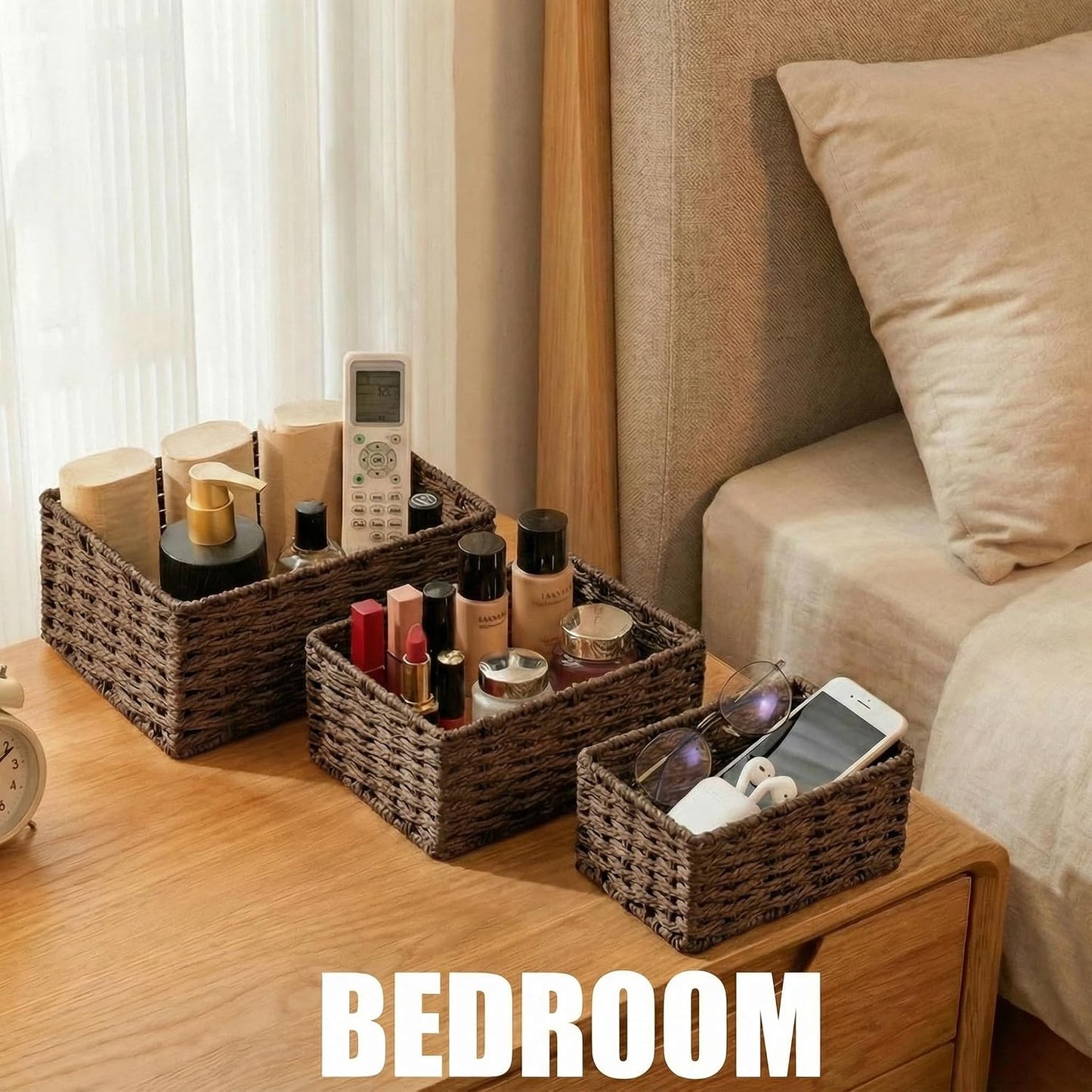 Woven Storage Basket / Coffee / Natural / Set of 3