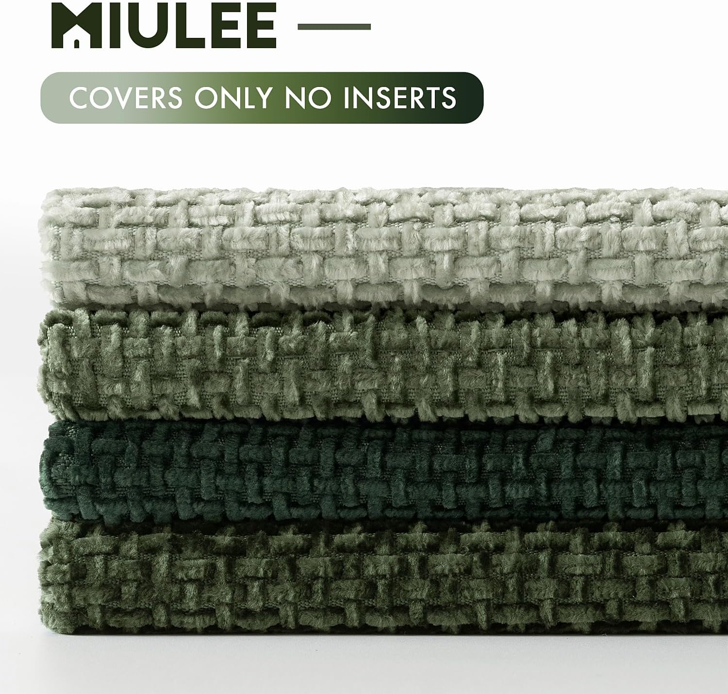 Couch Throw Pillow Covers Soft Decorative Chenille Pillow Covers / 18 x 18 / Green / Set of 4