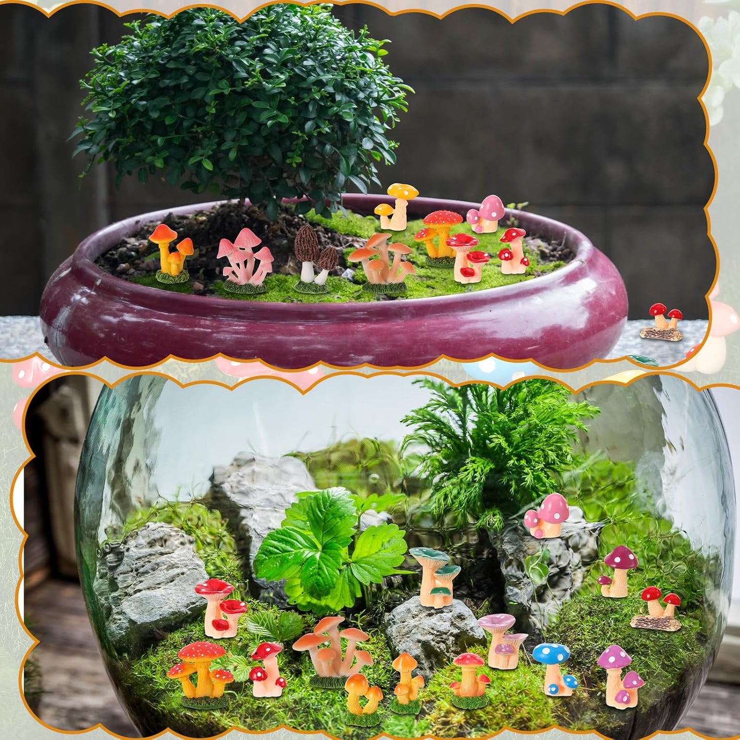 1.3 to Mini Mushrooms Tiny Resin Mushrooms Figures Miniature Little Small / 2 Inch / Set of 21
