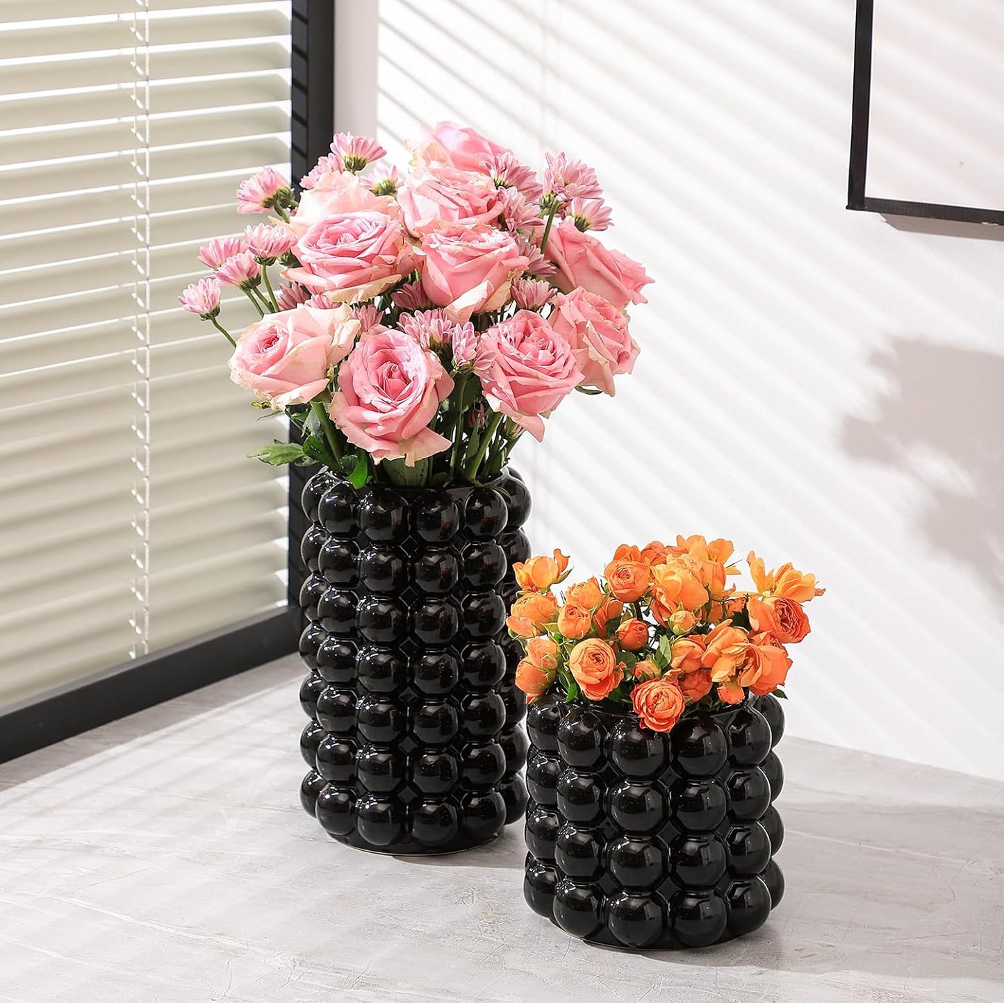 Ceramic Vases / Boho Flower Vase for Pampas Grass / Black / Large+medium / Set of 2