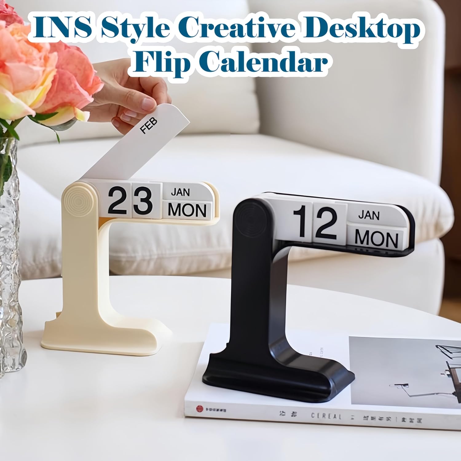 Perpetual Calendar, Standing Flip Calendar, Aesthetic Reusable Daily Page Turning Flip Desktop Calendar, Modern