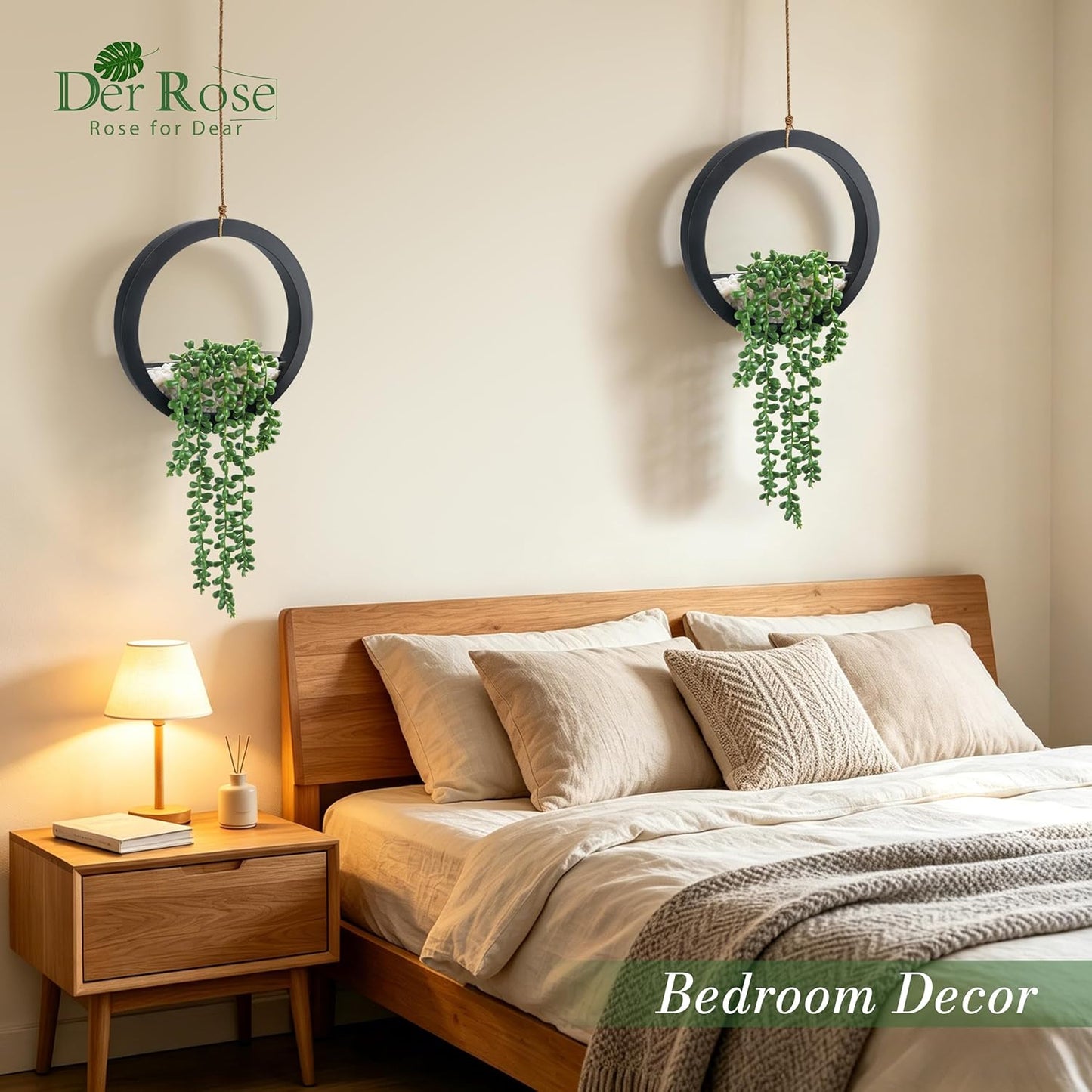 Fake Plants Hanging Artificial Succulents Plants in Pots / Black / Set of 2