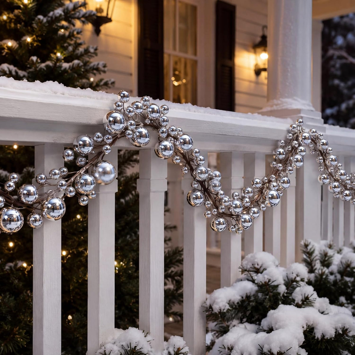 2 Pcs 15 ft Christmas Ball Ornament Garland, Silver | Bauble Bulb Christmas Tree Ball Decoration Shatterproof Ornaments