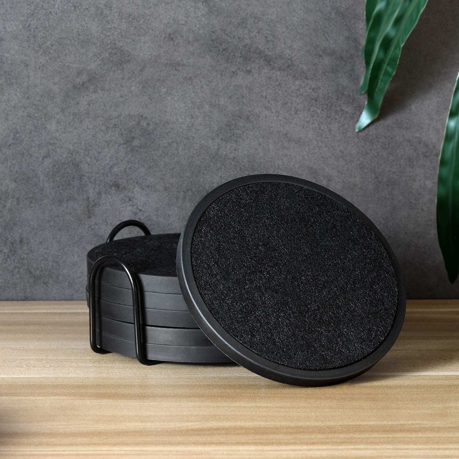 Holder / Soft Felt Insert / 4.3 Inch Coasters with 4.5 Inch Holder / Black