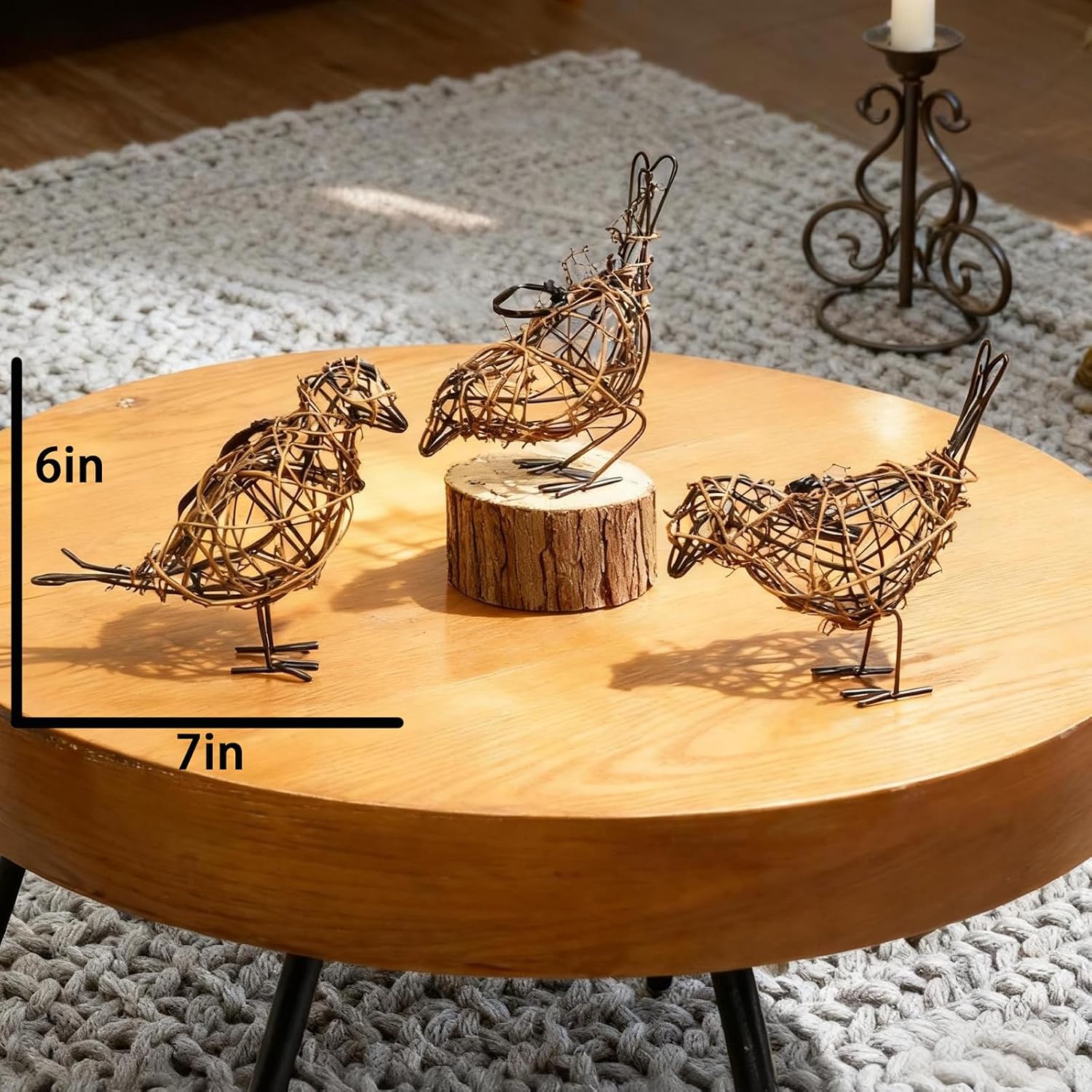 3pc Rattan Bird Statues / Coffee