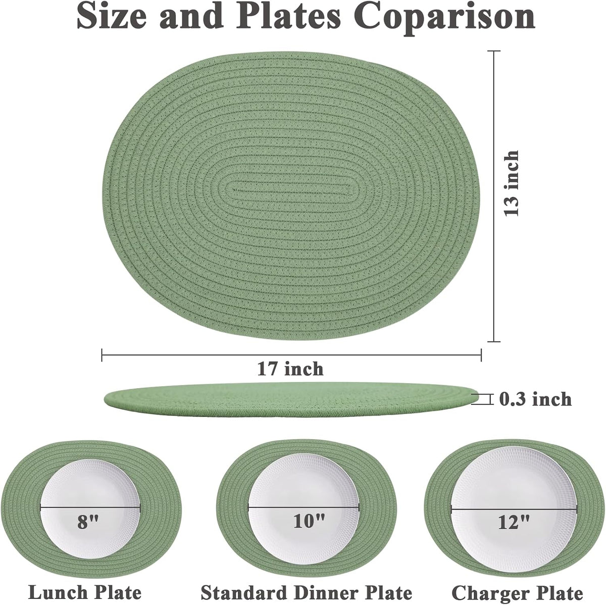 Oval Woven Placemats Set of 6, Boho Cotton Rope Braided Table Mats, 17x13 Inches Non Slip Heat Resistant Place Mats for