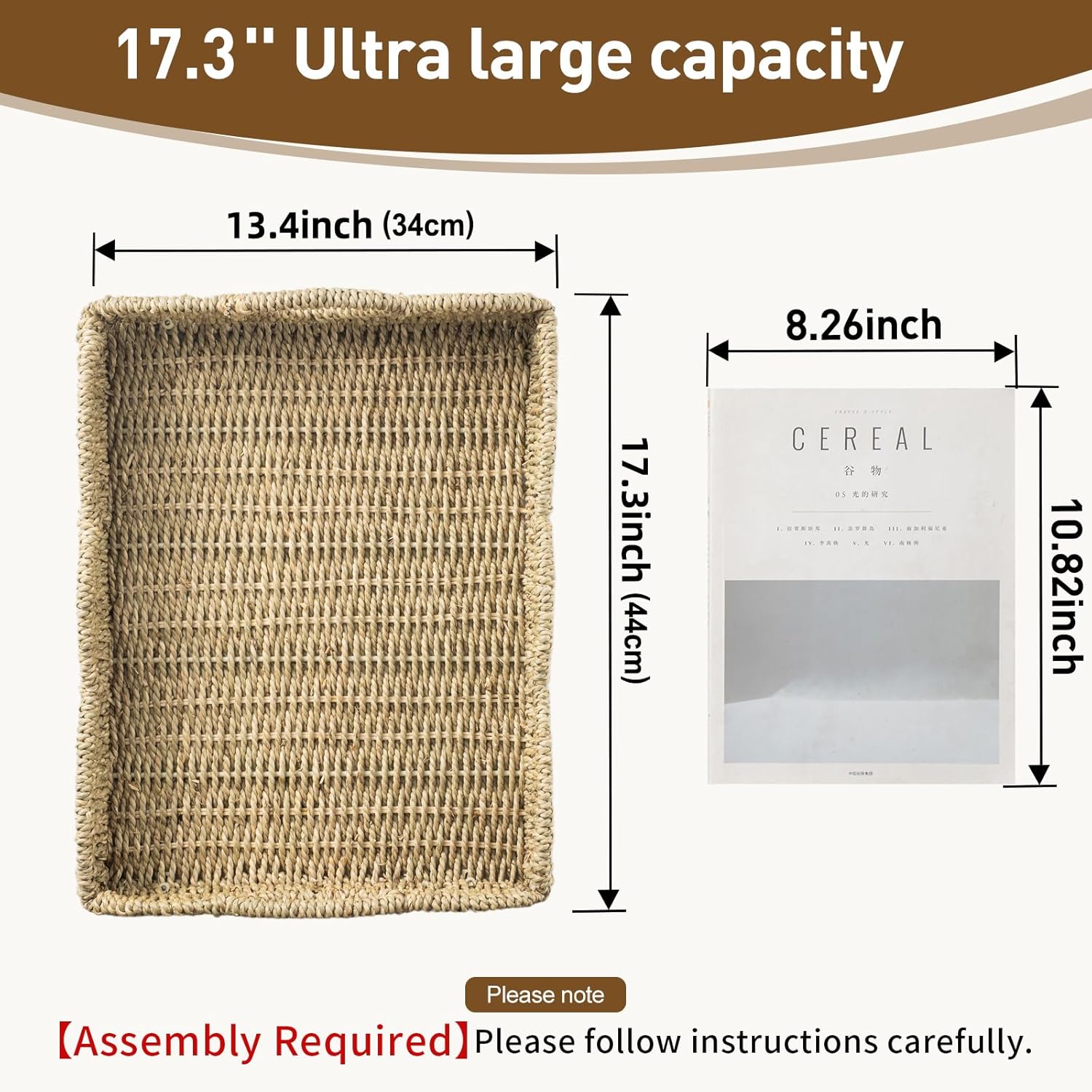 Wicker Tray / Handwoven Woven Tray / 17.3 x 13.4 x 3.6 / Seagrass-scalloped