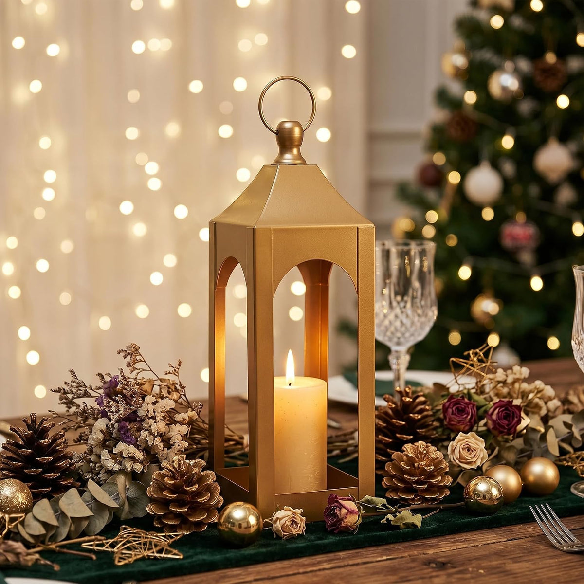 Modern Farmhouse Lantern Decor Metal Decorative Hanging Candle Lanterns | Ideal for Home Decor, Parties & Events, 15.1"