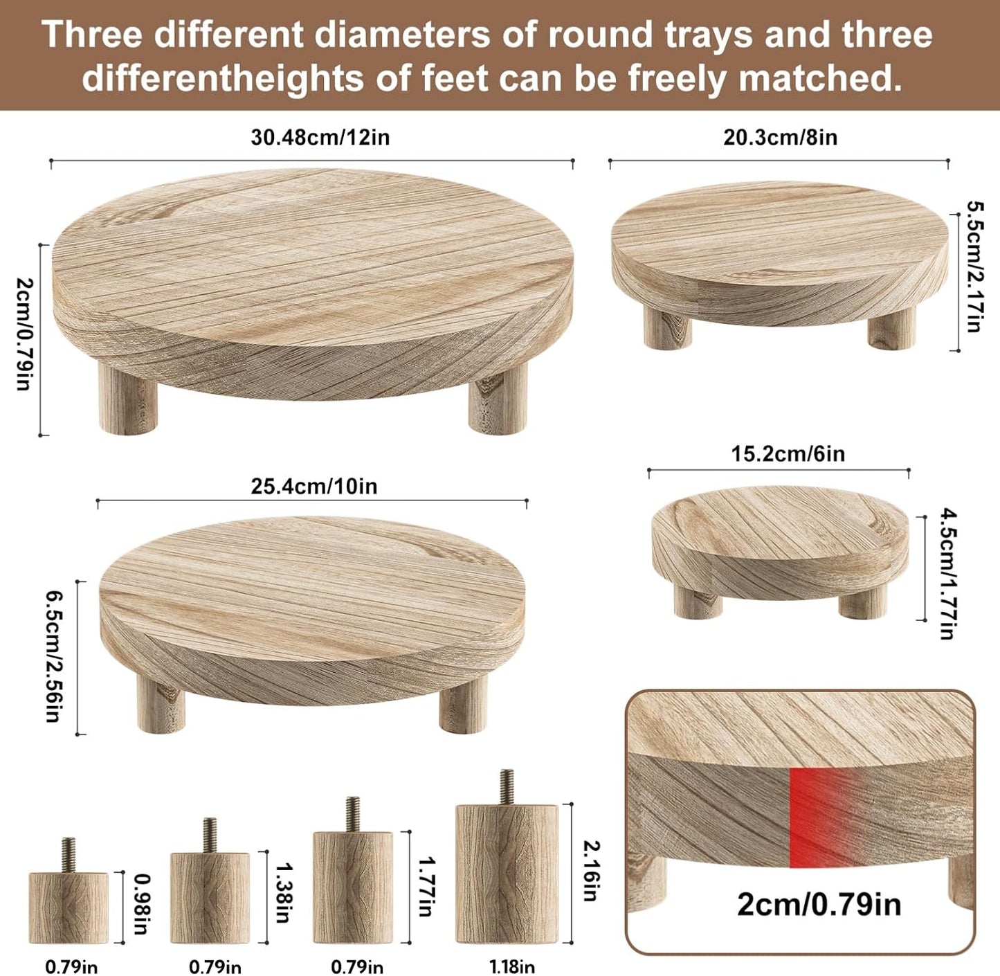 Wood Plant Stand Indoor Outdoor, 12/10/8/6" Round Wood Riser for Decor, Wooden Stool Display Stand Flower Pot Holder
