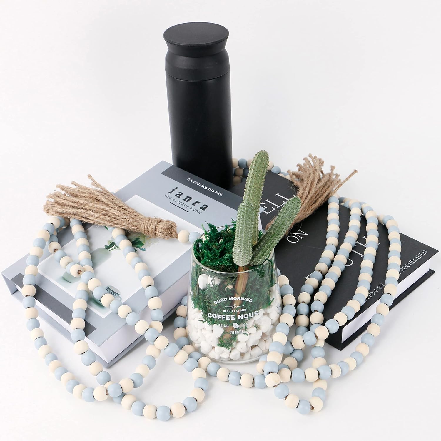Wood Beads Garland / Mix Light Blue and Beige