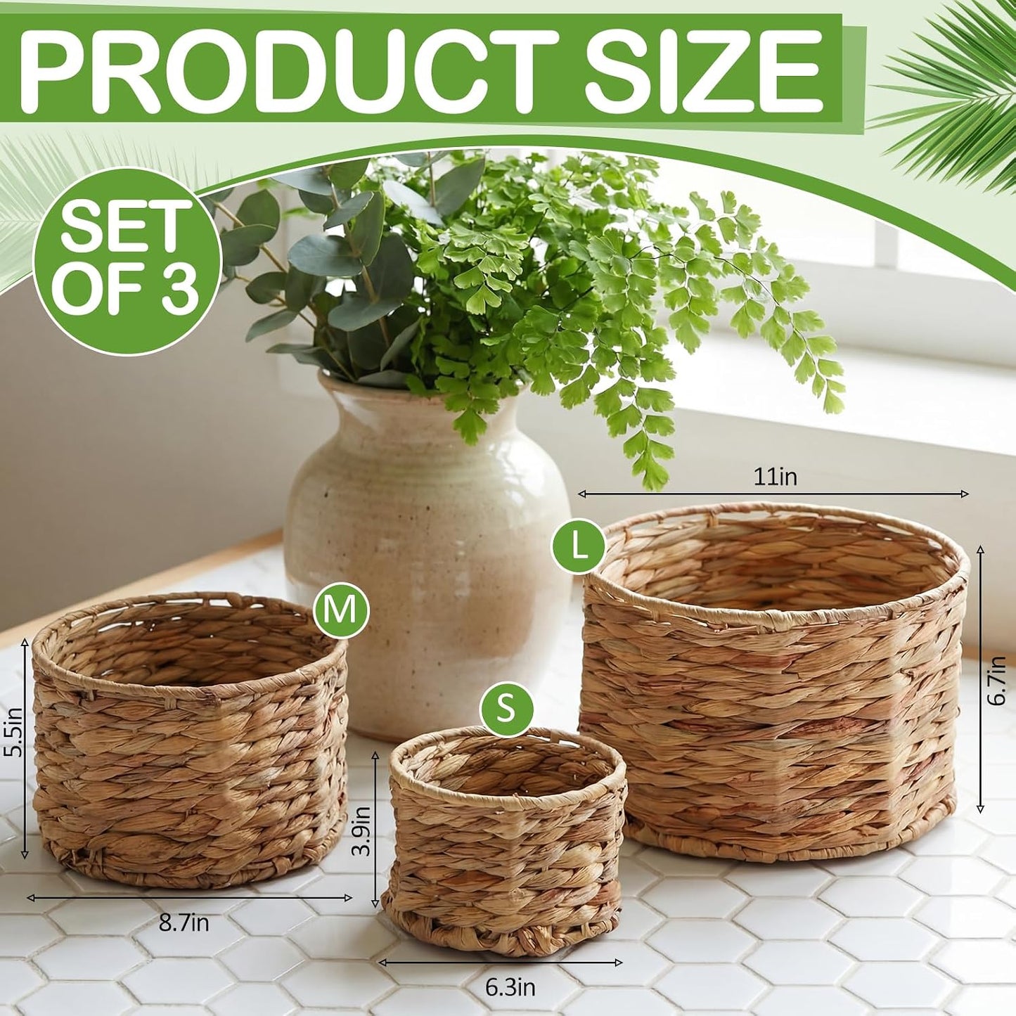 Scalloped Wicker Storage Baskets / Natural / Set of 3