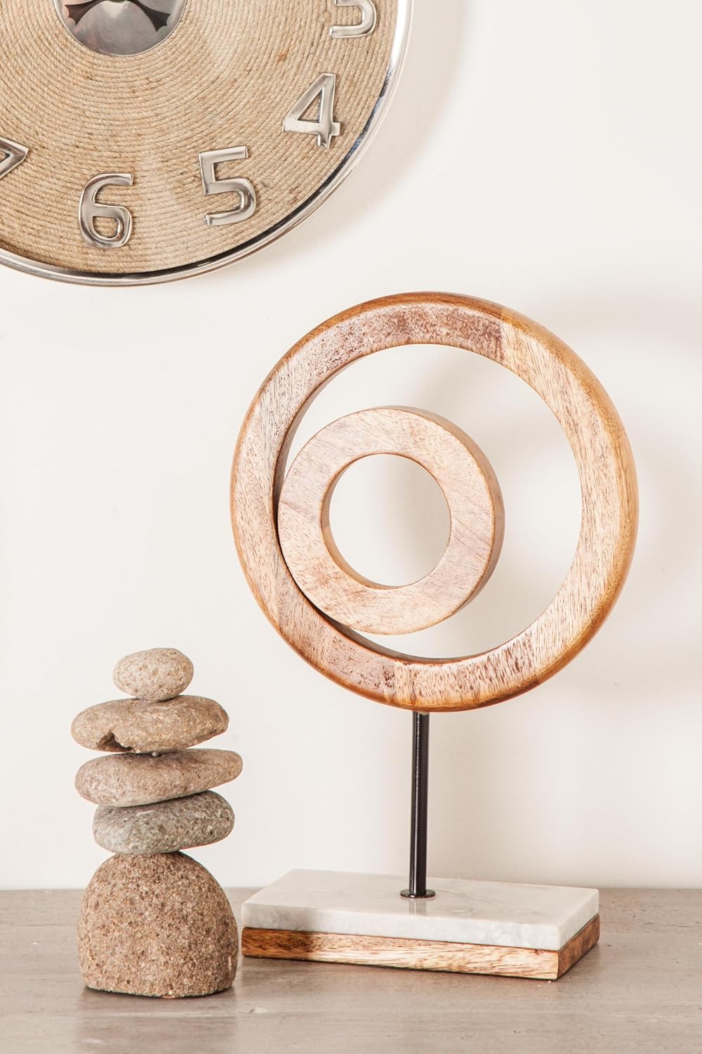 Mango Wood Geometric Decorative Sculpture Circle Home Decor Statue / 9 x 4 x 13