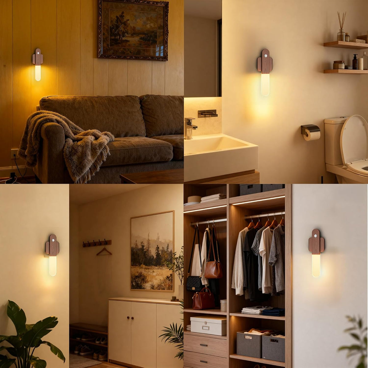 Battery Operated Motion Sensor Wall Sconces Set of 3, Motion Sensor Wall Light Wireless, Magnet Rechargeable LED