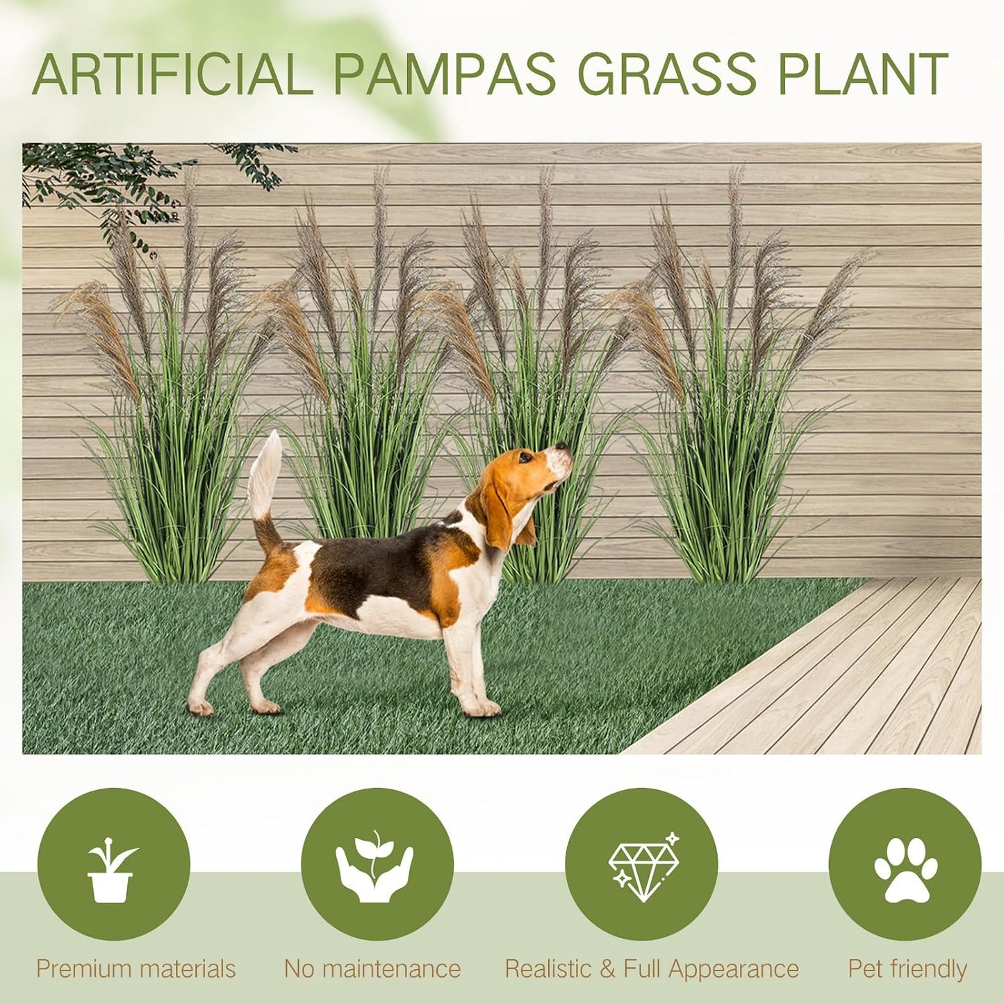 Pampas Grass Potted Plants Tall Artificial Grass Potted Artificial / 4 Ft / Greeny / Set of 2