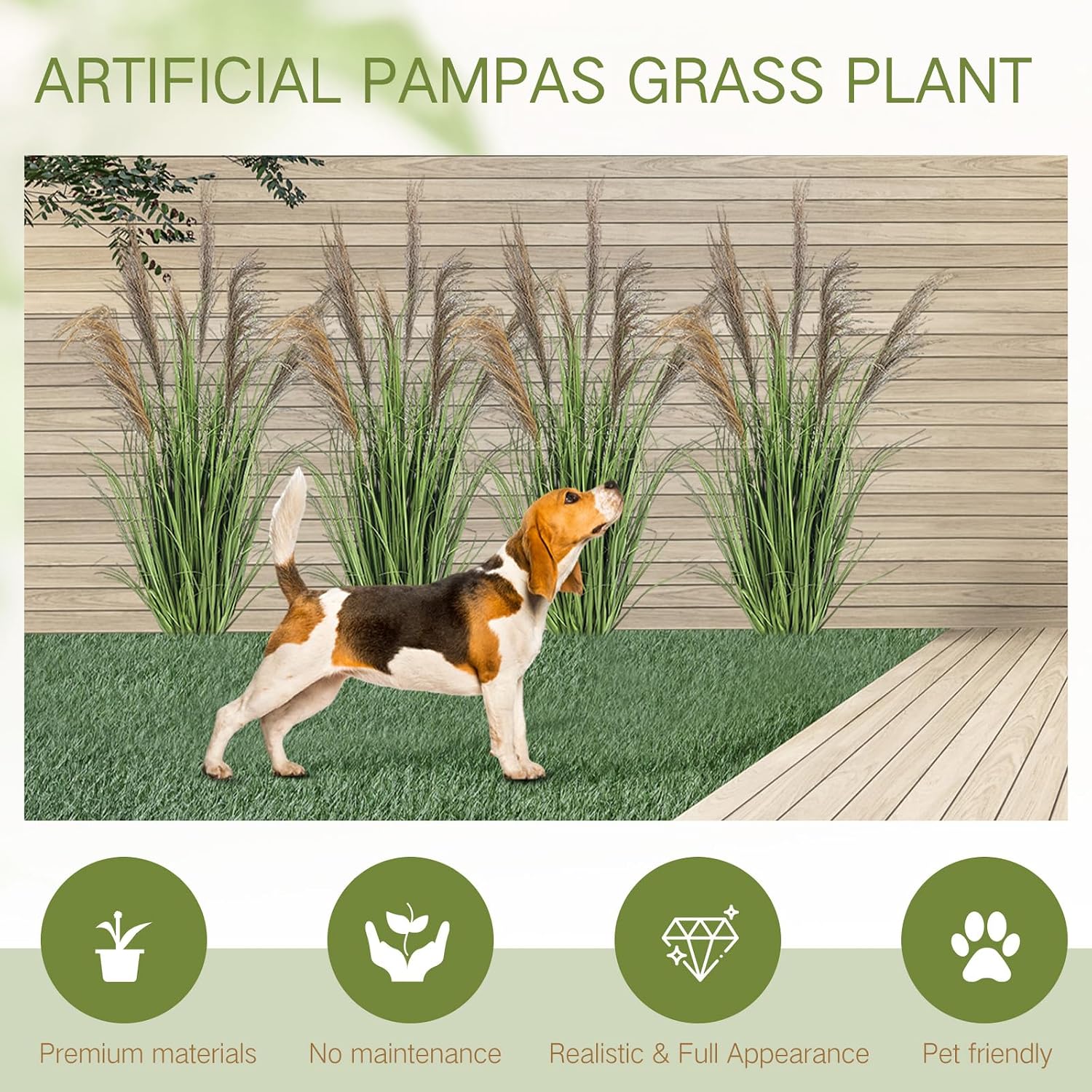 Pampas Grass Potted Plants Tall Artificial Grass Potted Artificial / 4 Ft / Greeny / Set of 2