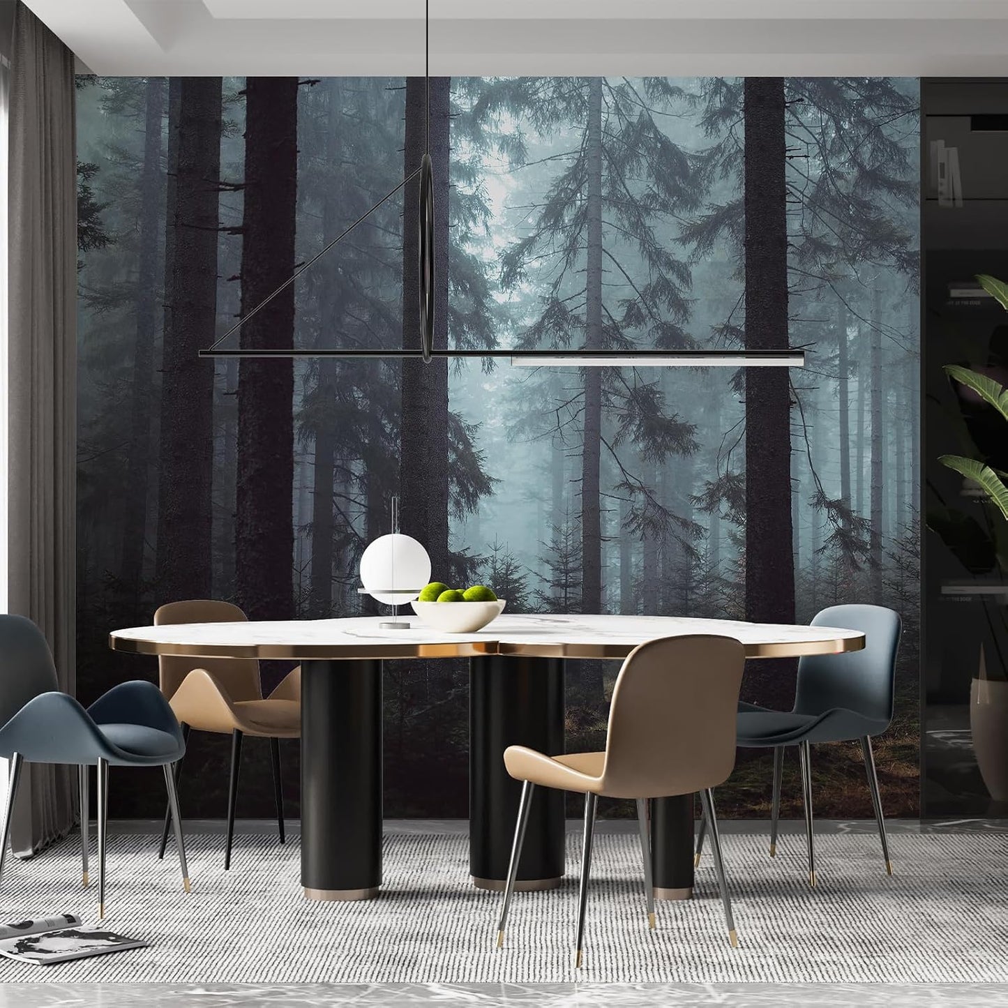 Foggy Forest Wall Murals Peel and Stick 148" Wx 98" H Misty Woodland Tree Self / Gray / 148 x 98