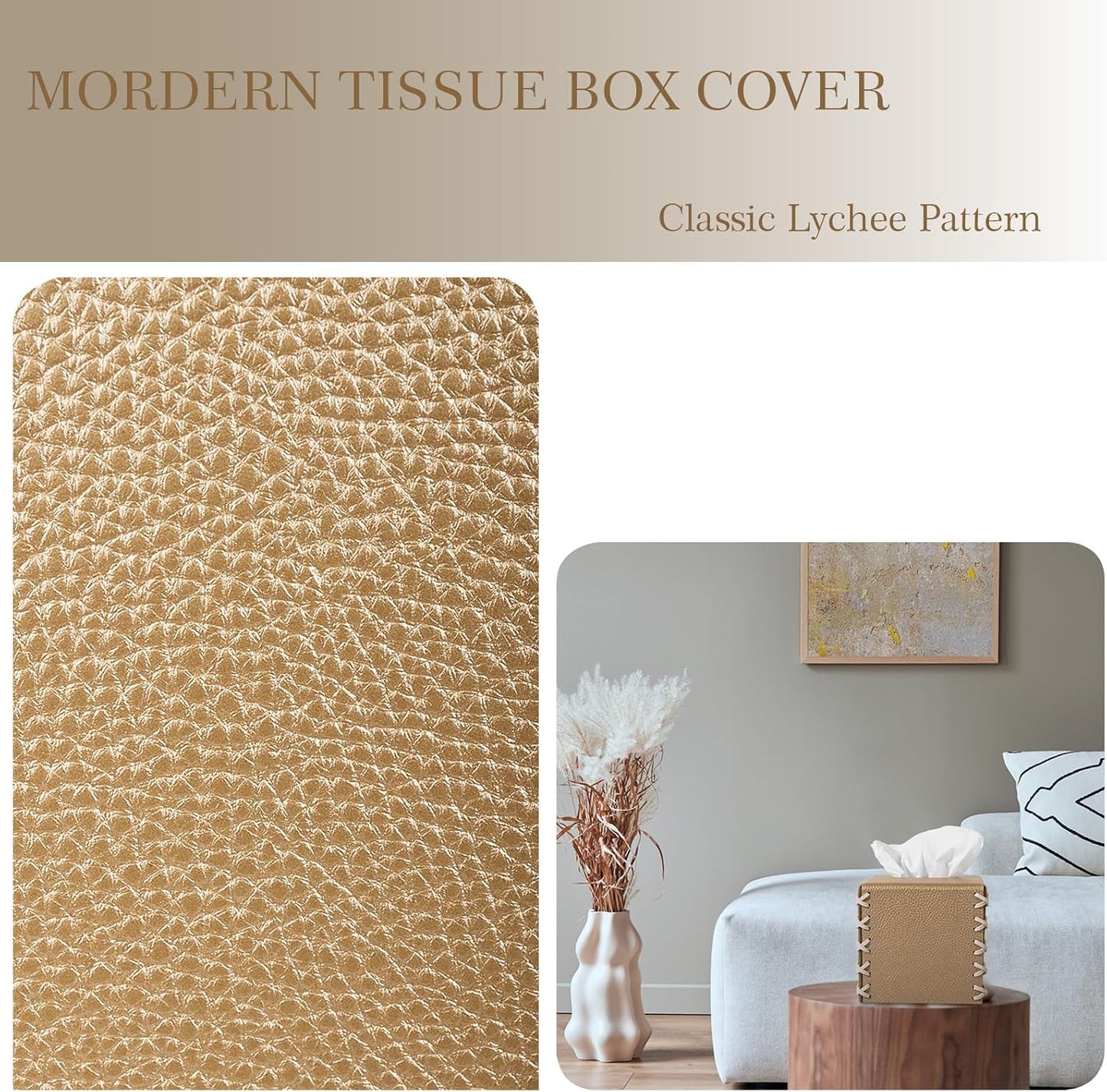 Tissue Box Cover PU Leather Tissue Holder Decorative Home Decor Cube Boxes / Gold / Square