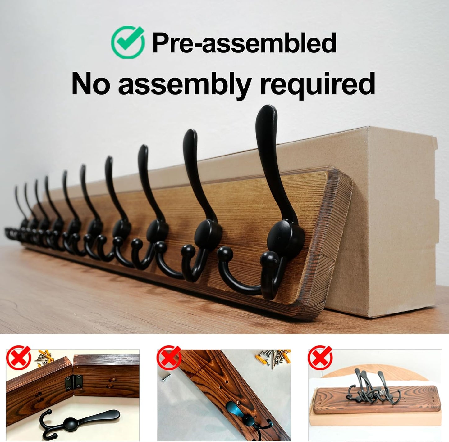 WEBI Coat Rack Wall Mount,38 9/16" Long,10 Hooks,Wood Coat Hooks Wall Mounted Coat Hanger Wall Hook Rack,Triple Hooks