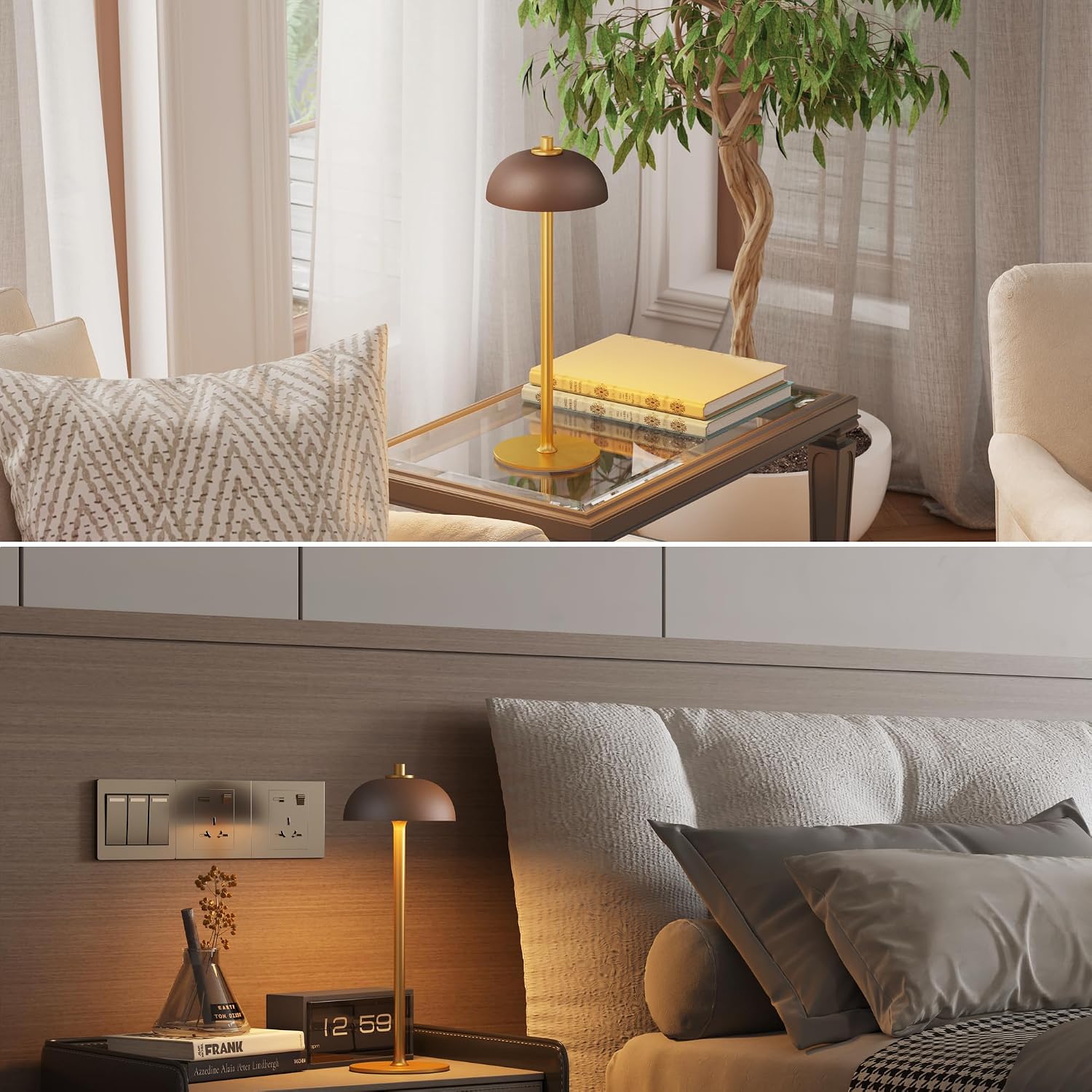 2 Pack Cordless Table Lamp Rechargeable, 5000mAh Battery Table Light | 3 Color Stepless Dimming Metal Table Light with