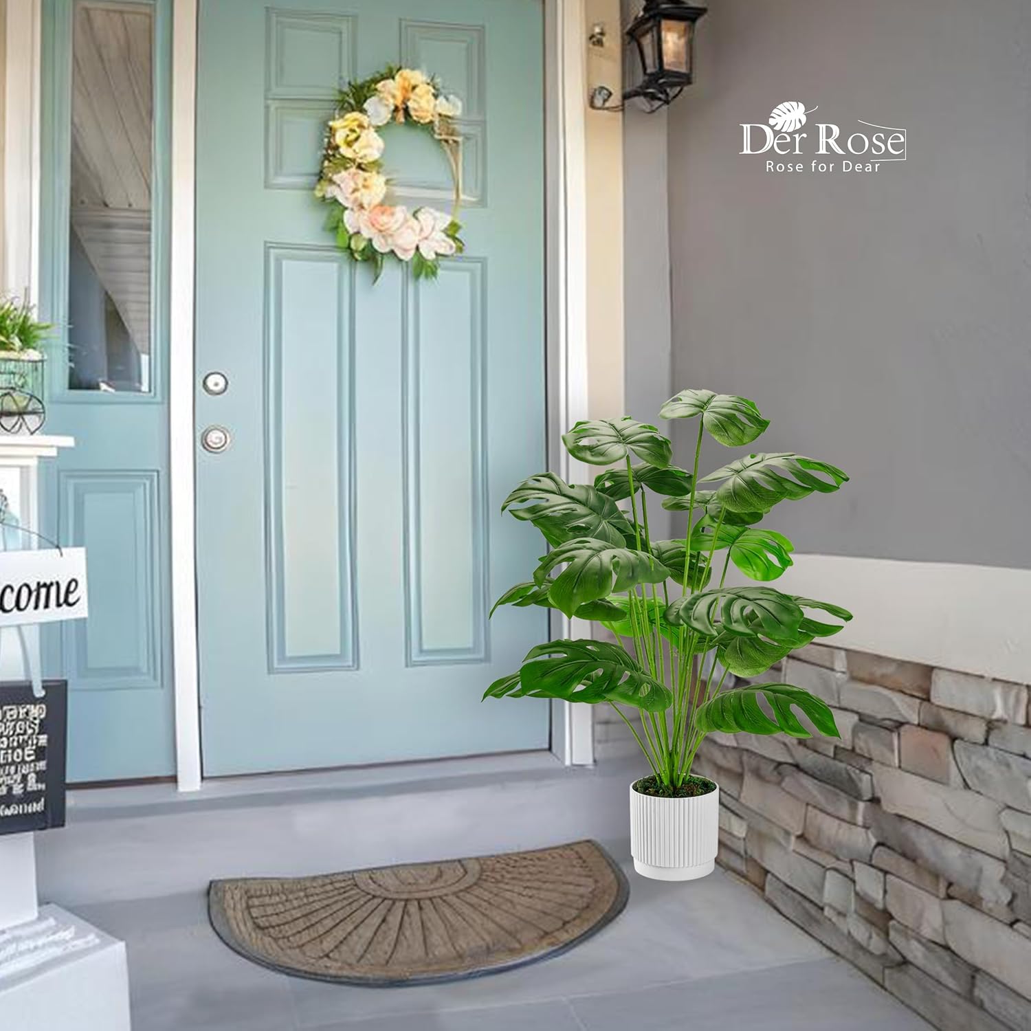 28" Fake Plants Large Artificial Monstera Faux Potted Plants Indoor Tall / 28"-WHITE
